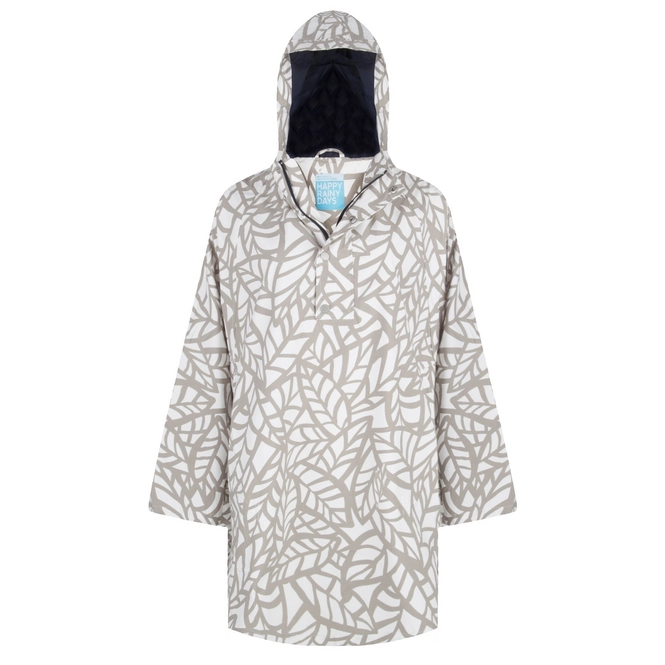 Poncho Happy Rainy Days Cape Calinda Leaf Off White Clay
