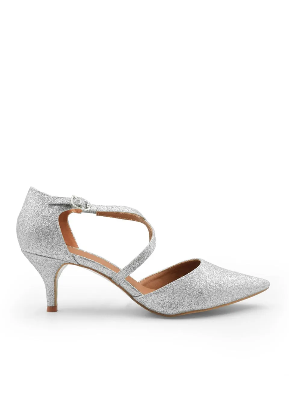 Where's That From Silver Glitter Kennedi Low Kitten Heels