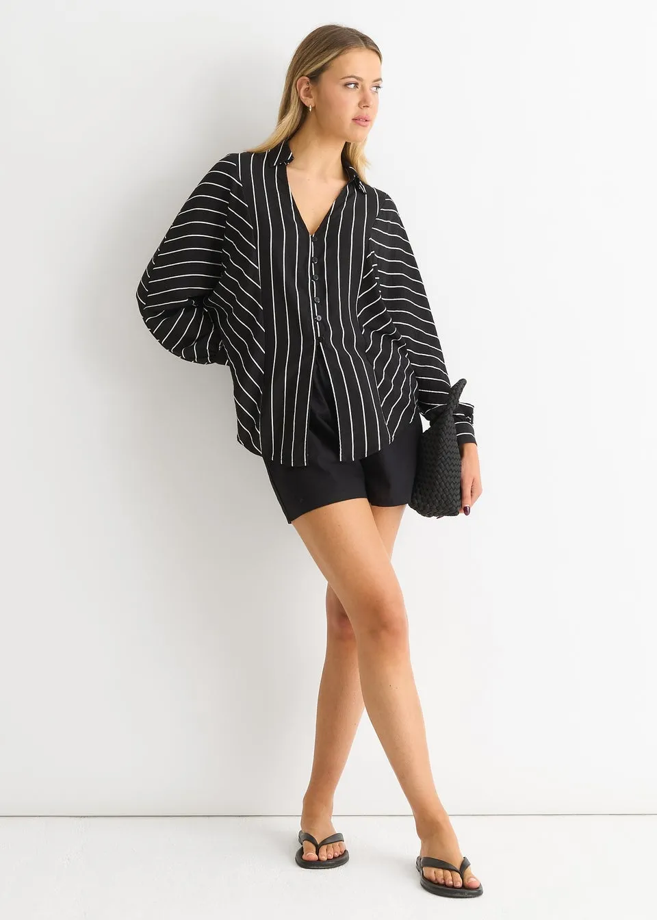 Gini London Black Long Sleeve Batwing Stripe Shirt