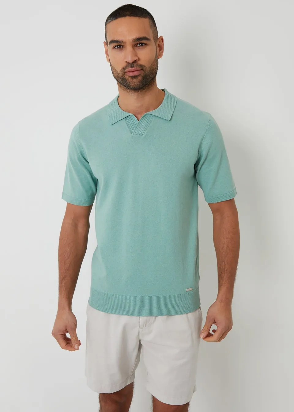 Threadbare Soft Green Trophy Neck Short Sleeve Knitted Polo