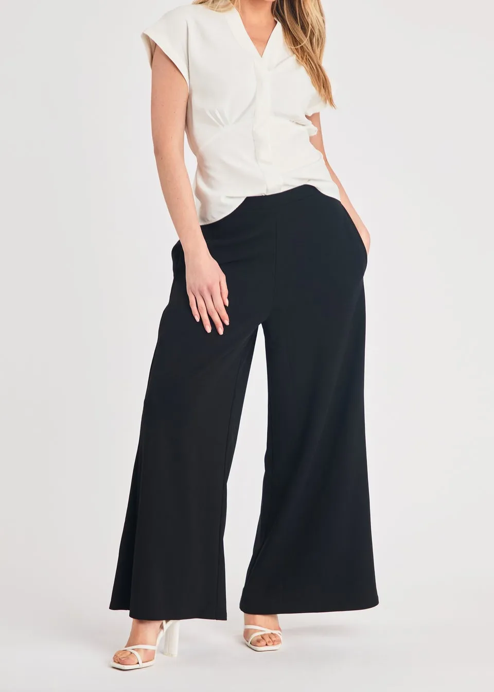 French Connection Black Wide Leg Crepe Trousers