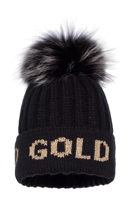Beanie Hat Goldbergh Women Hodd Faux Pom Black/Gold