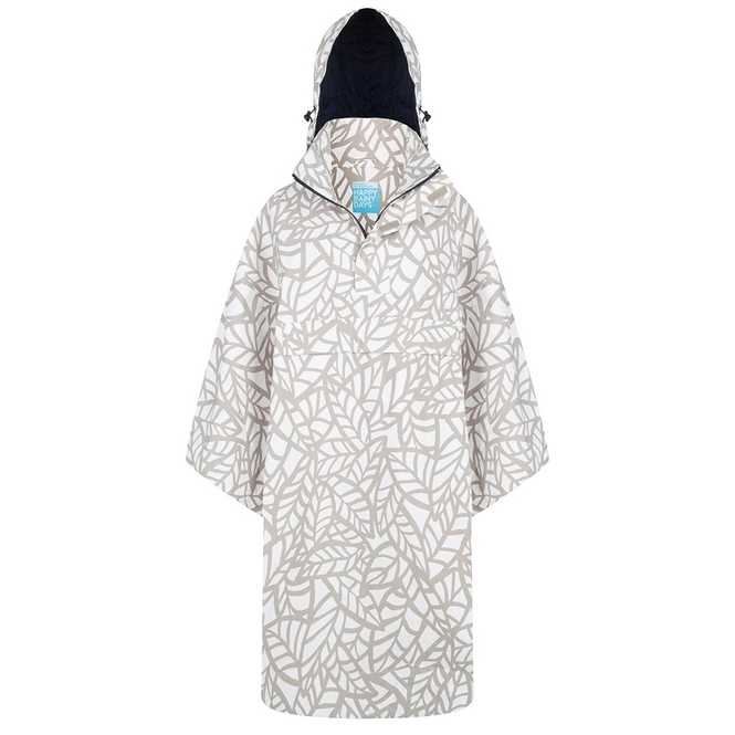 Poncho Happy Rainy Days Bike Cape Calinda Leaf Off White Clay