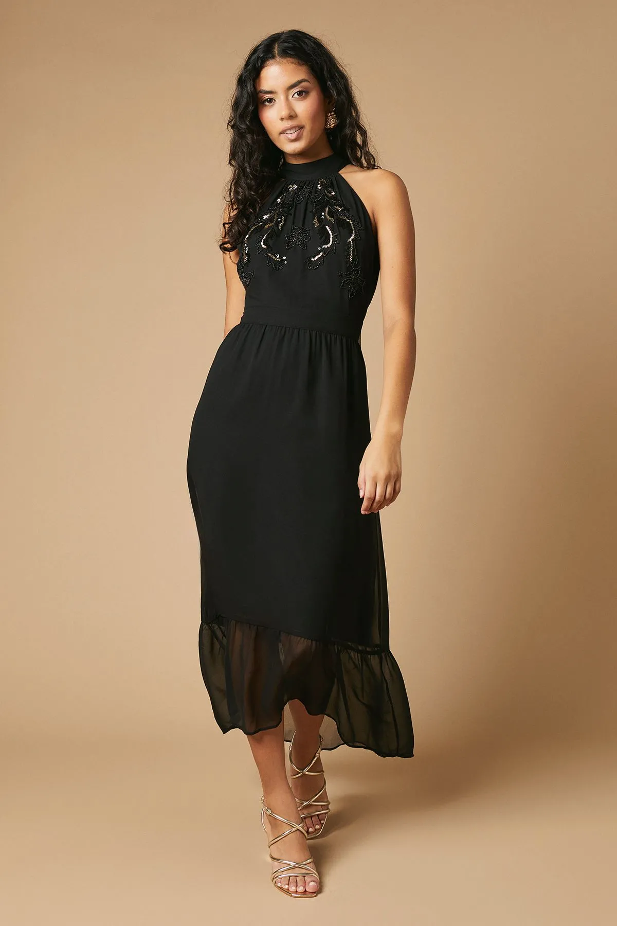 Petite Occasion Embellished Halter Maxi Dress