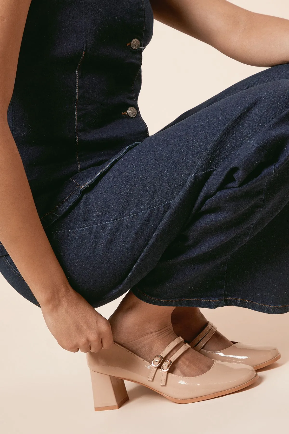 Catalina Patent Double Mary Jane High Block Heeled Shoes