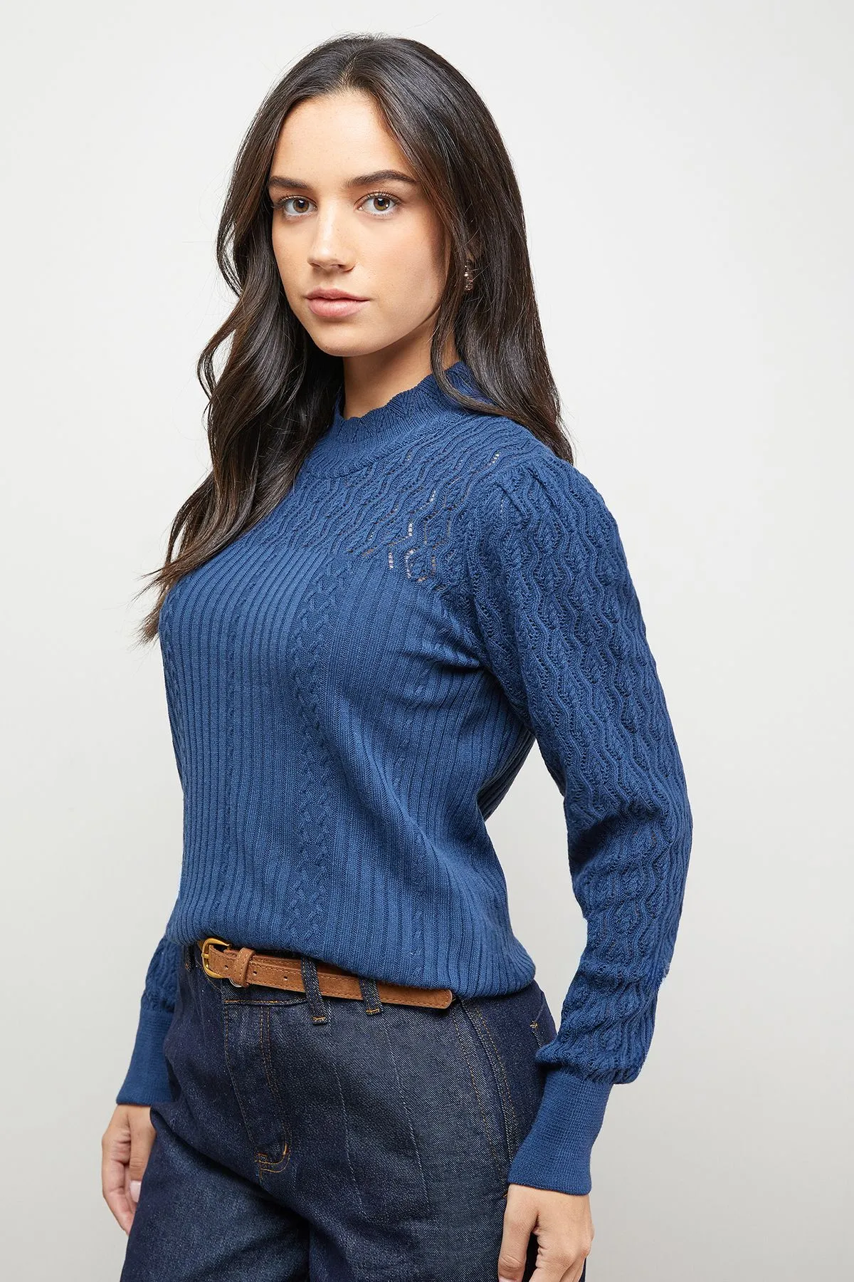 High Neck Pointelle Jumper