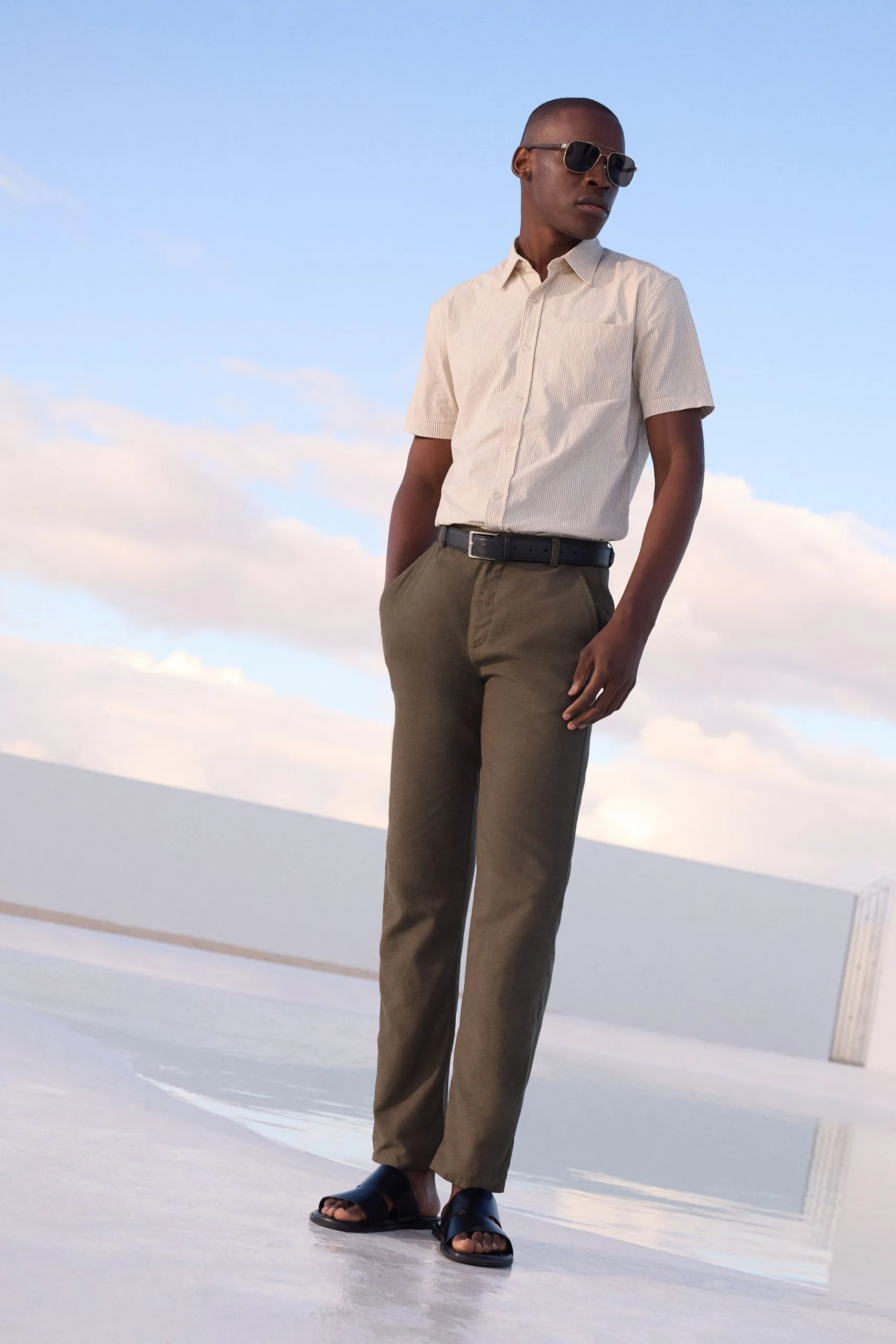 Khaki Linen Slim Fit Suit Trousers