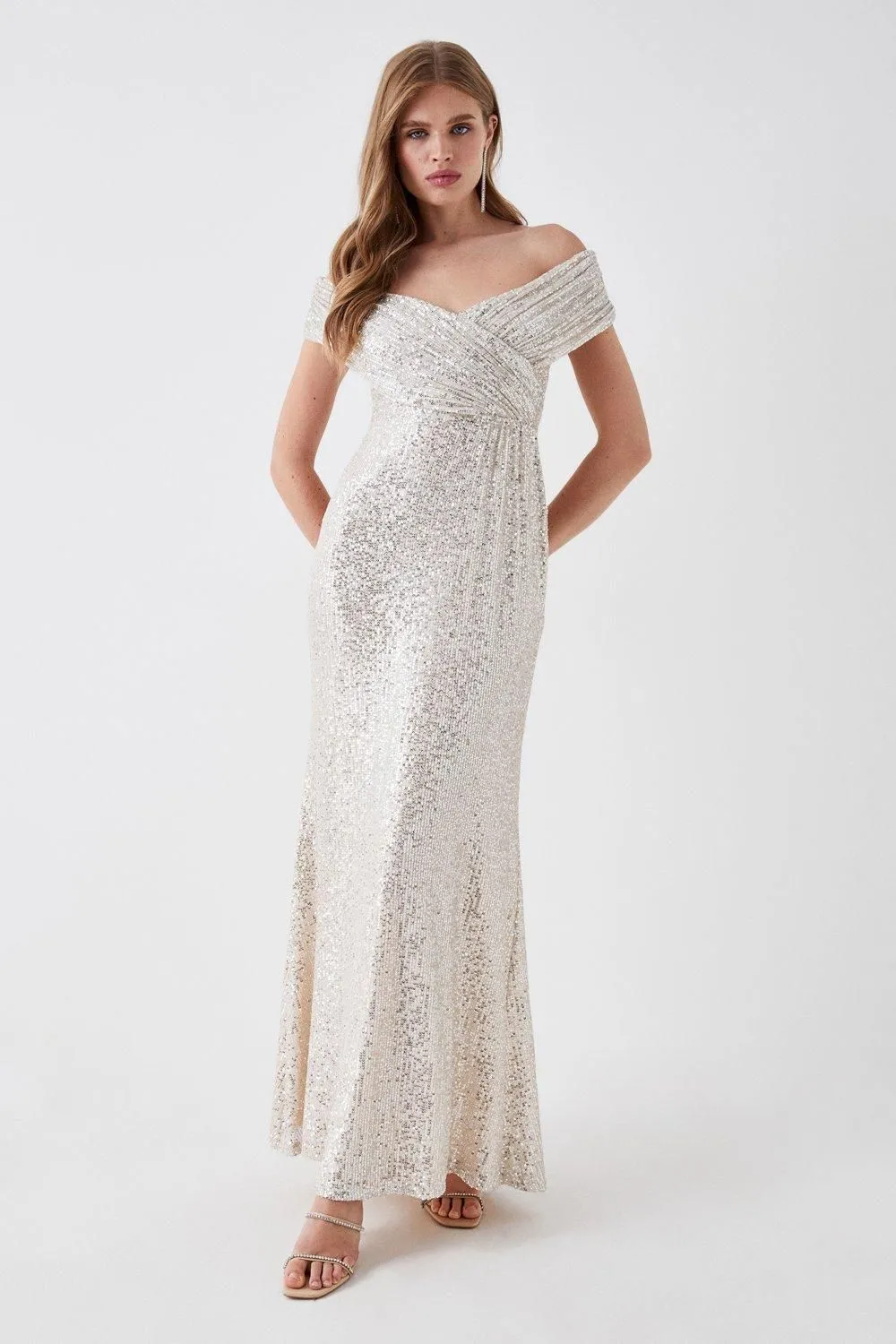 Sequin Bardot Bridesmaid Maxi Dress