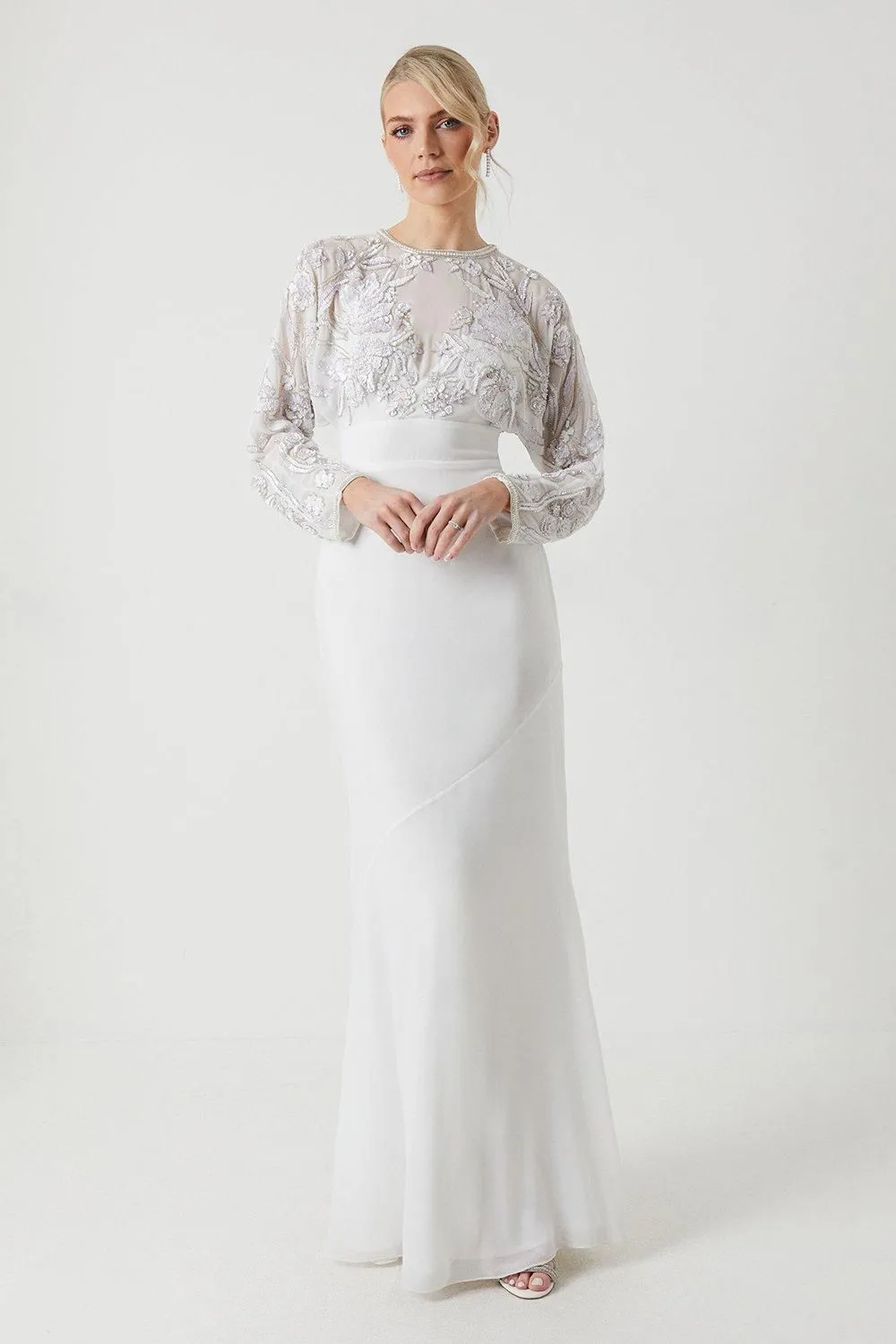 Long Sleeve Embellished Bodice Wedding Dress