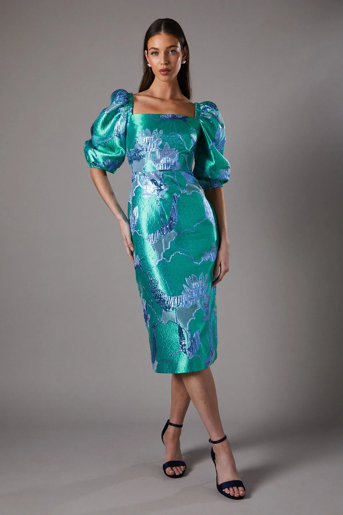 Bubble Sleeve Jacquard Dress