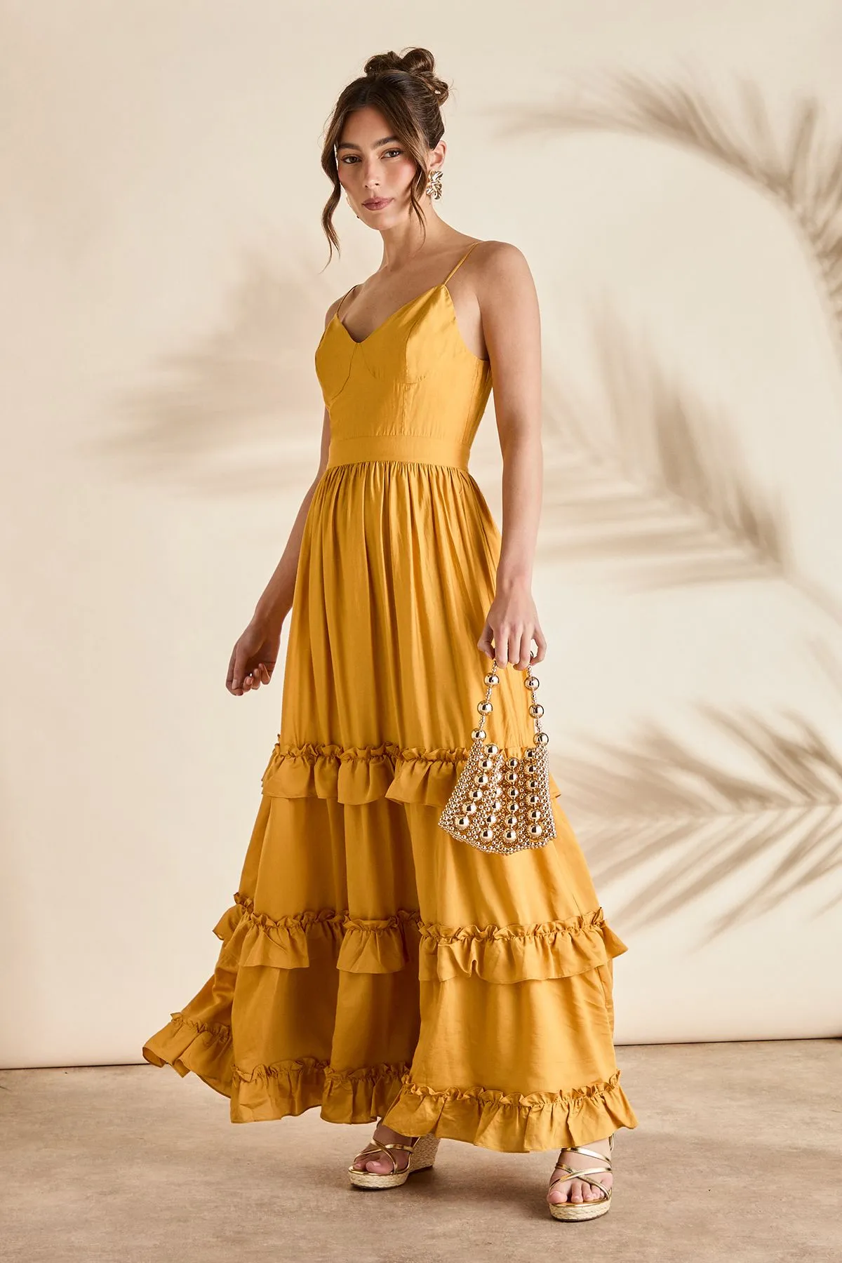 Strappy Bodice Frill Maxi Dress