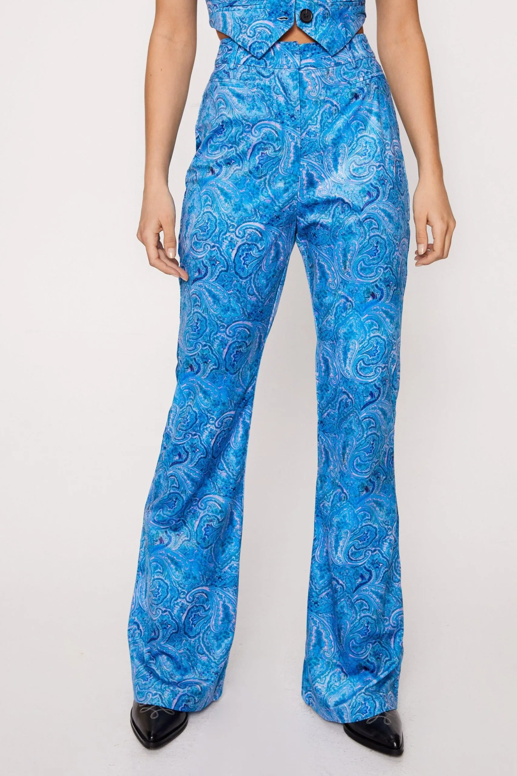 Premium Paisley Velvet Tailored Flare Pants