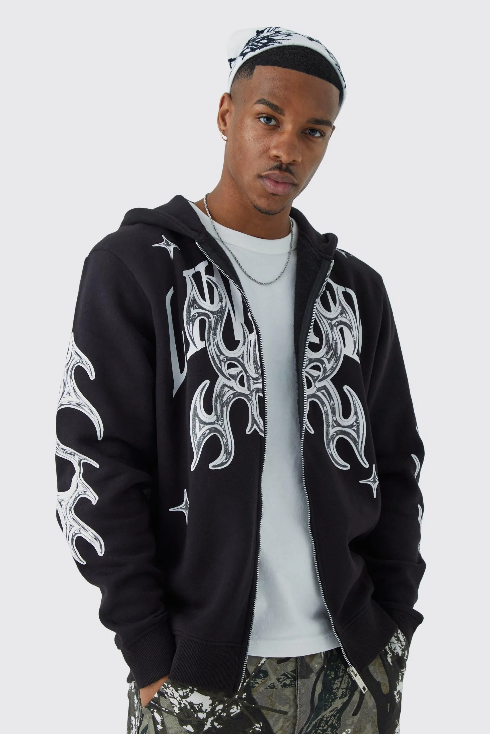 Oversized Zip Through Limited Graphic Hoodie