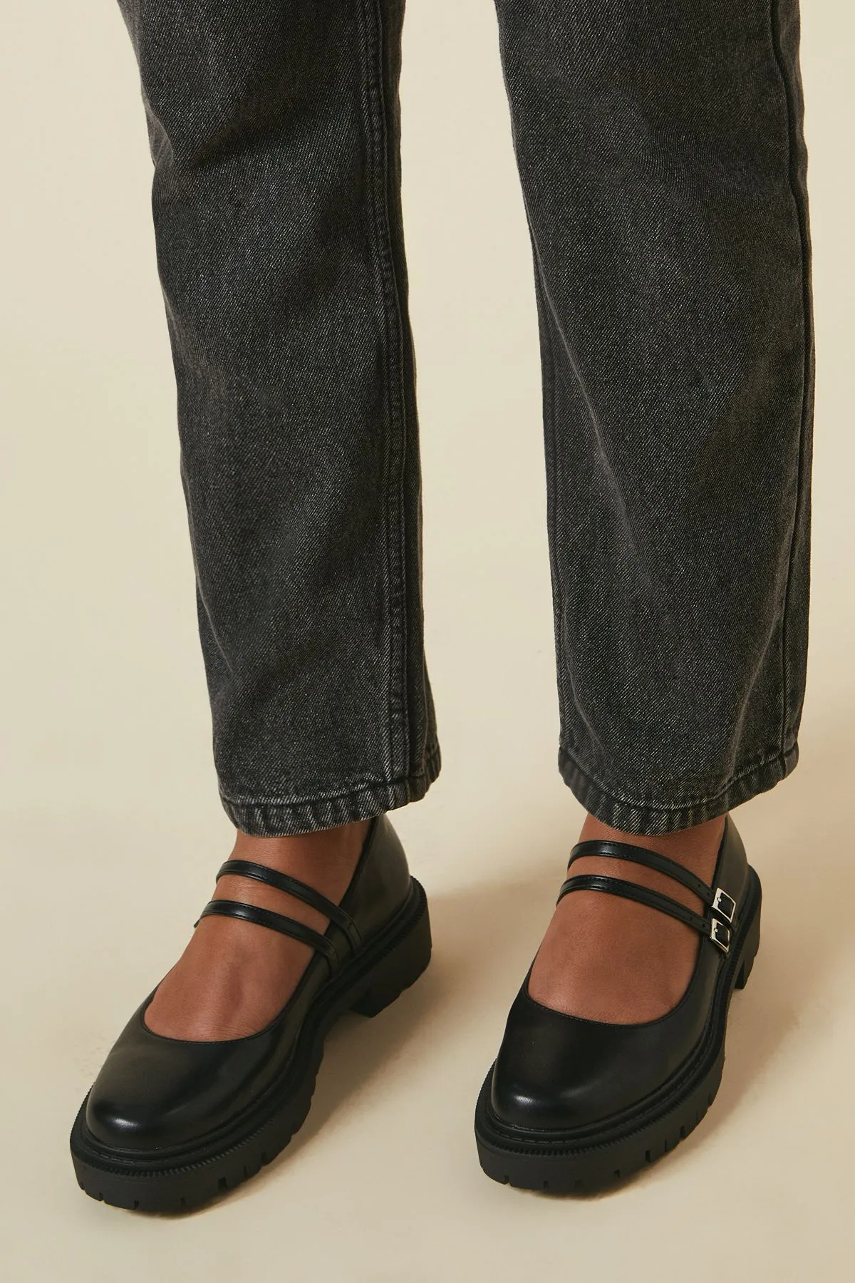 Faith: Naomi Faux Patent Leather Chunky Mary-Jane Shoes