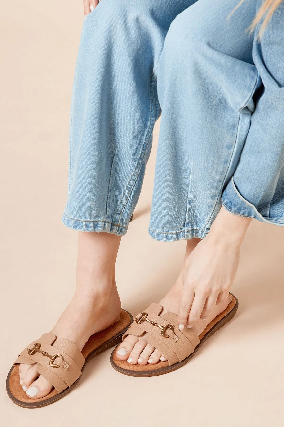 Good For The Sole: Femara Faux Leather Snaffle Comfort Flexi Sole Mule Sandals