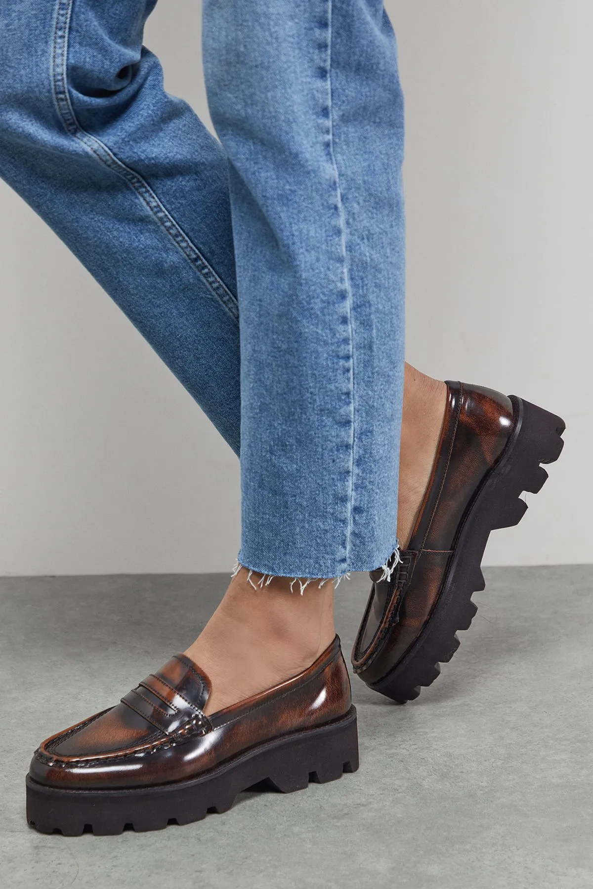 Faith: Beatie Rub Off Leather Penny Chunky Creeper Loafers