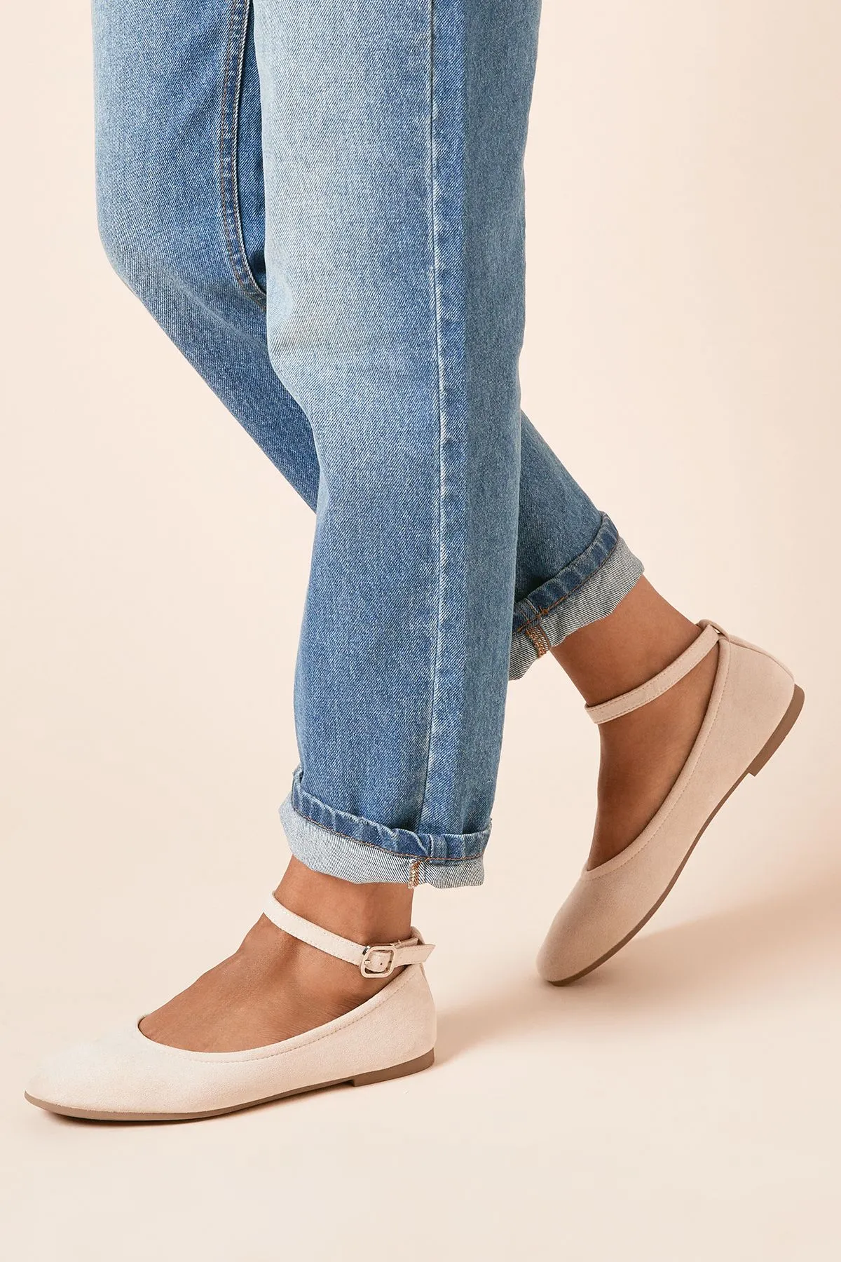 Paula Faux Suede Square Toe Ankle Strap Ballet Pumps