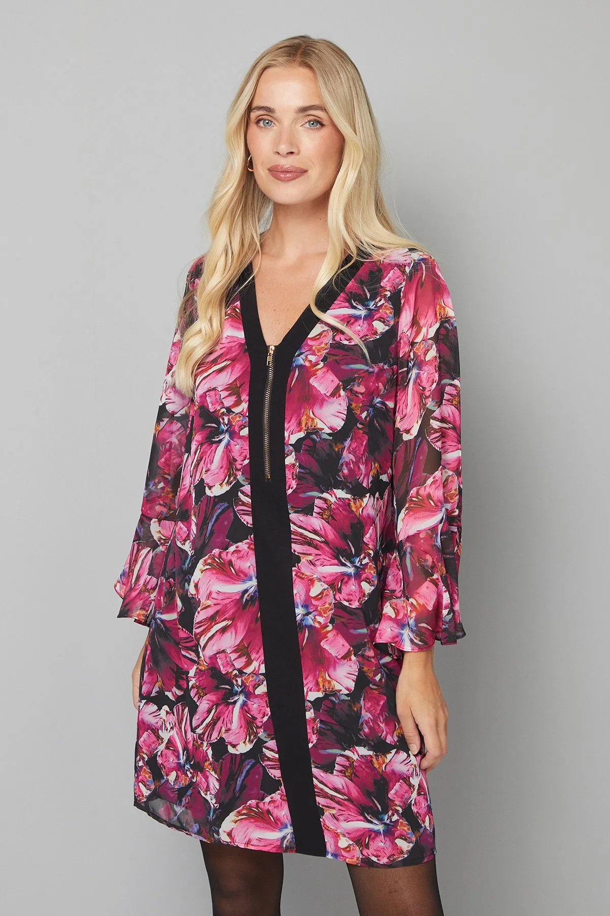 Petite Floral Zip Front Shift Dress