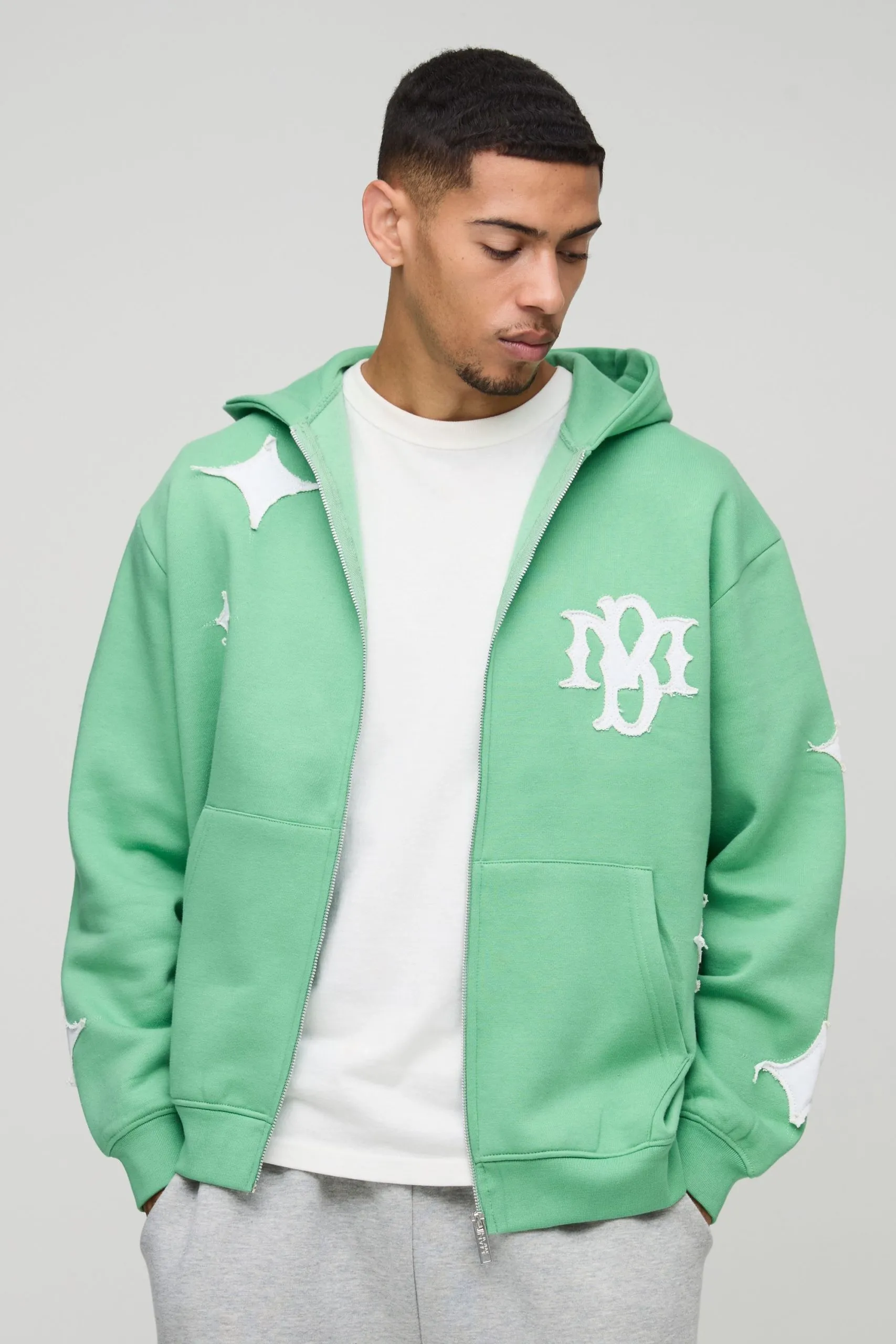 Oversized Star Applique BM Zip Through Hoodie