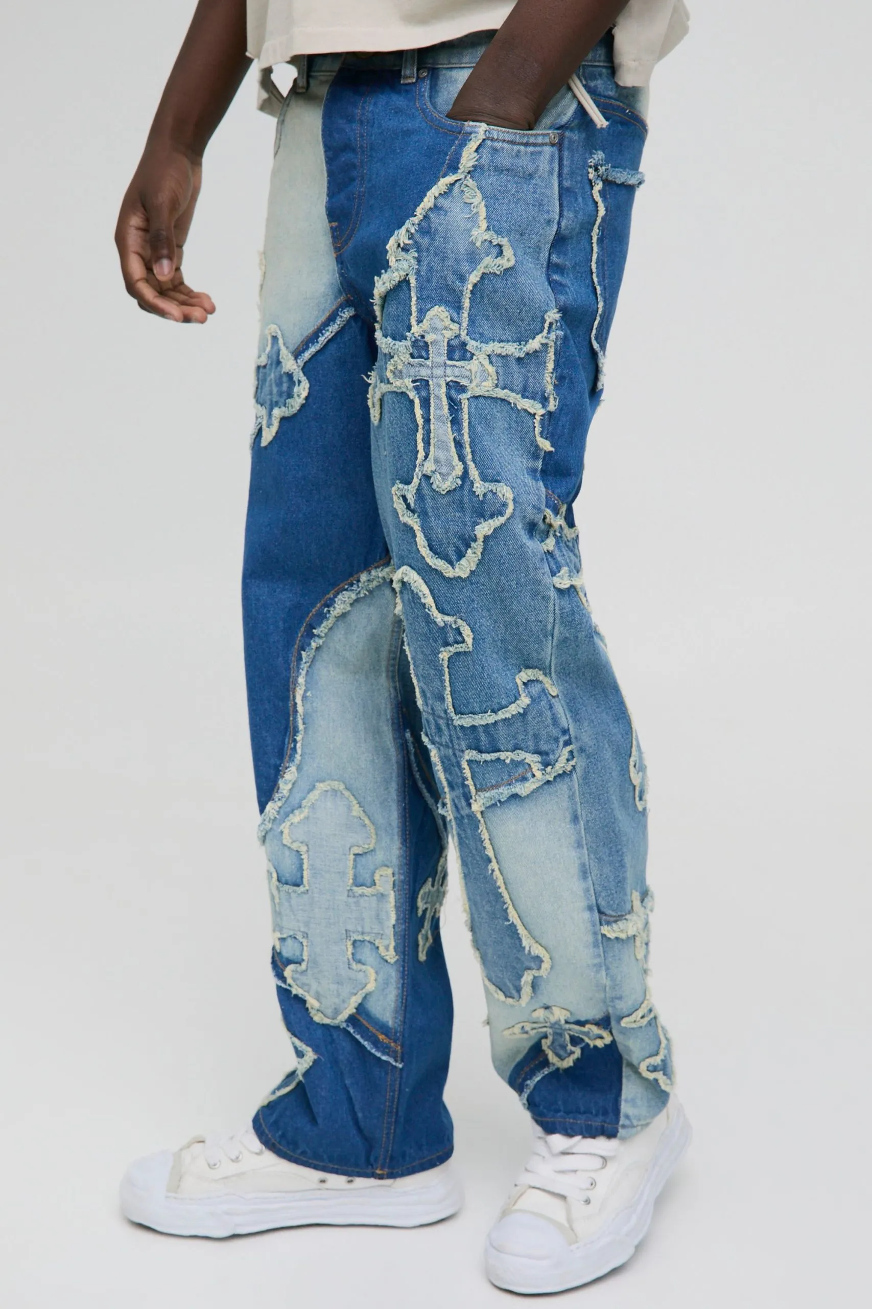 Relaxed All Over Cross Applique Jeans