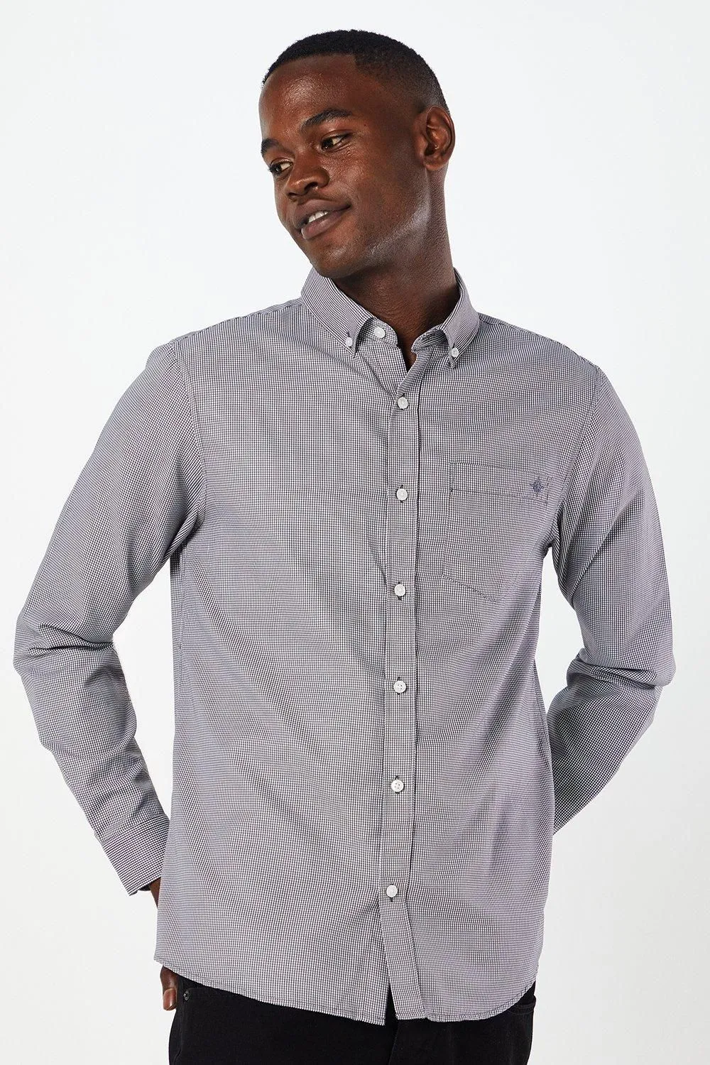 Grey Mini Grid Check Long Sleeve Shirt