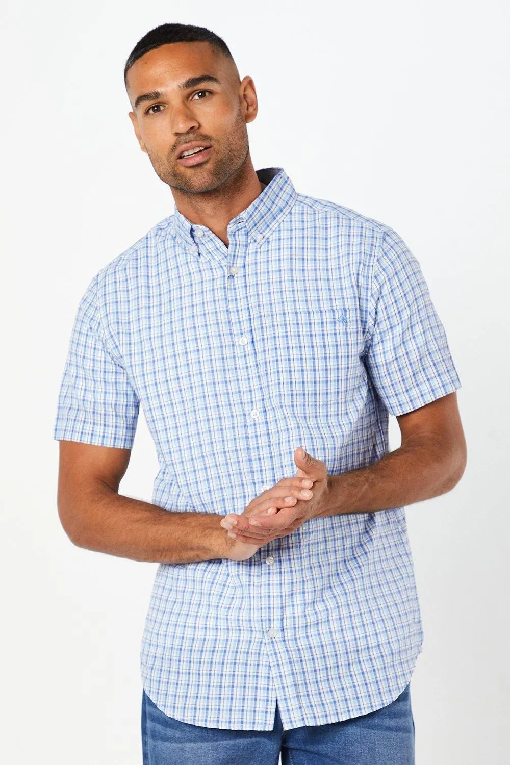 Light Blue Sail Check Short Sleeve Shirt