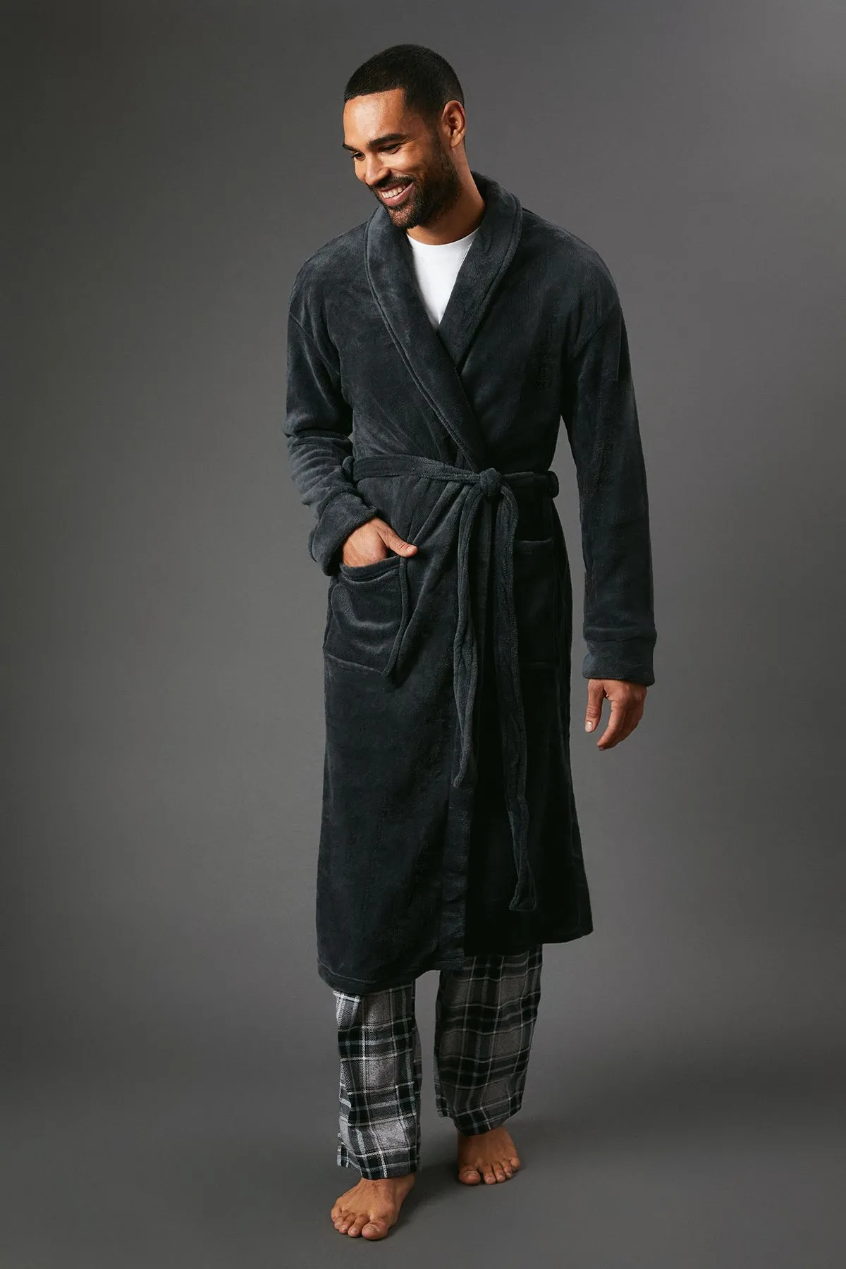 Grey Shawl Collar Dressing Gown