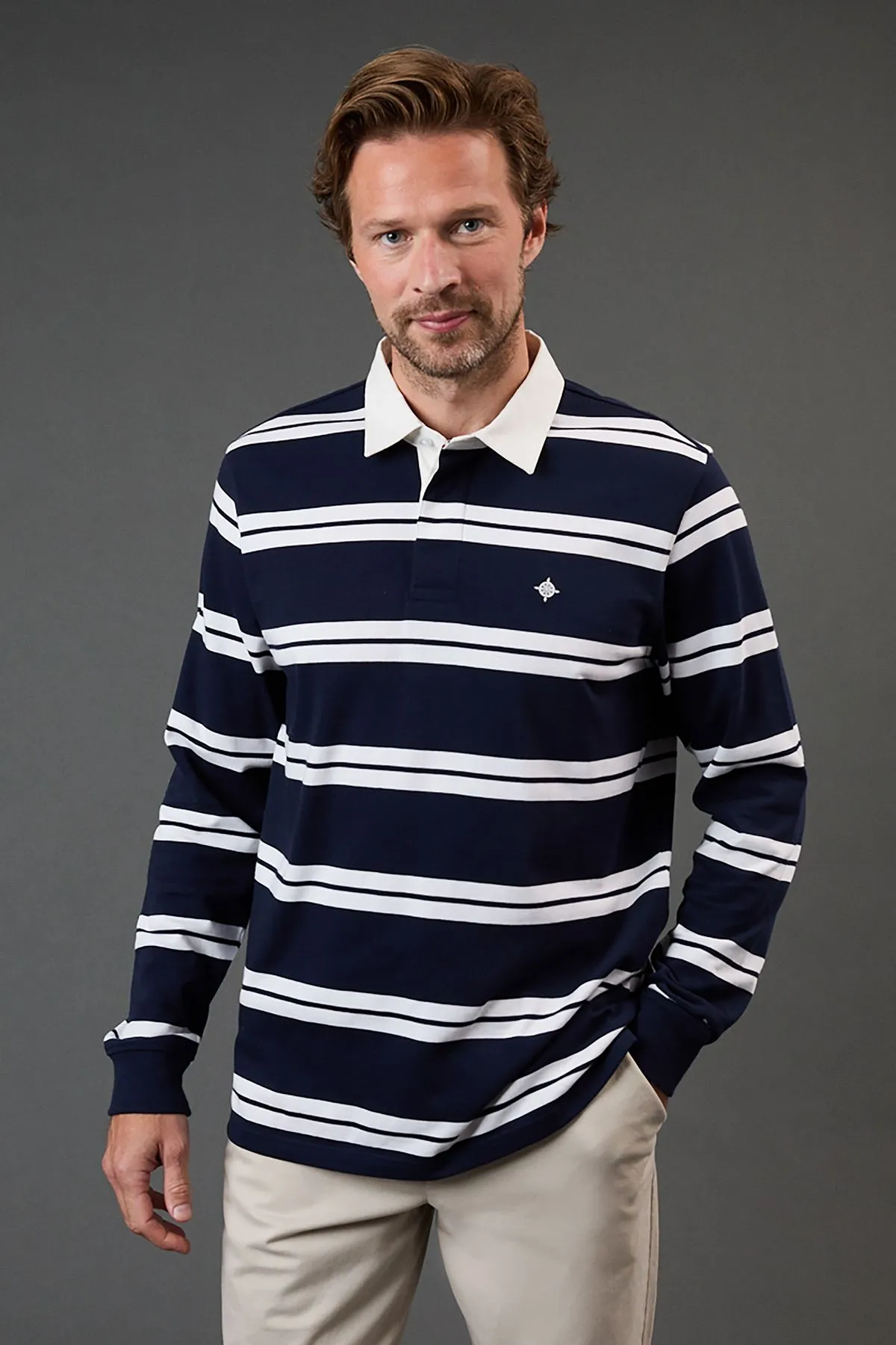 Navy Milton Stripe Rugby Top