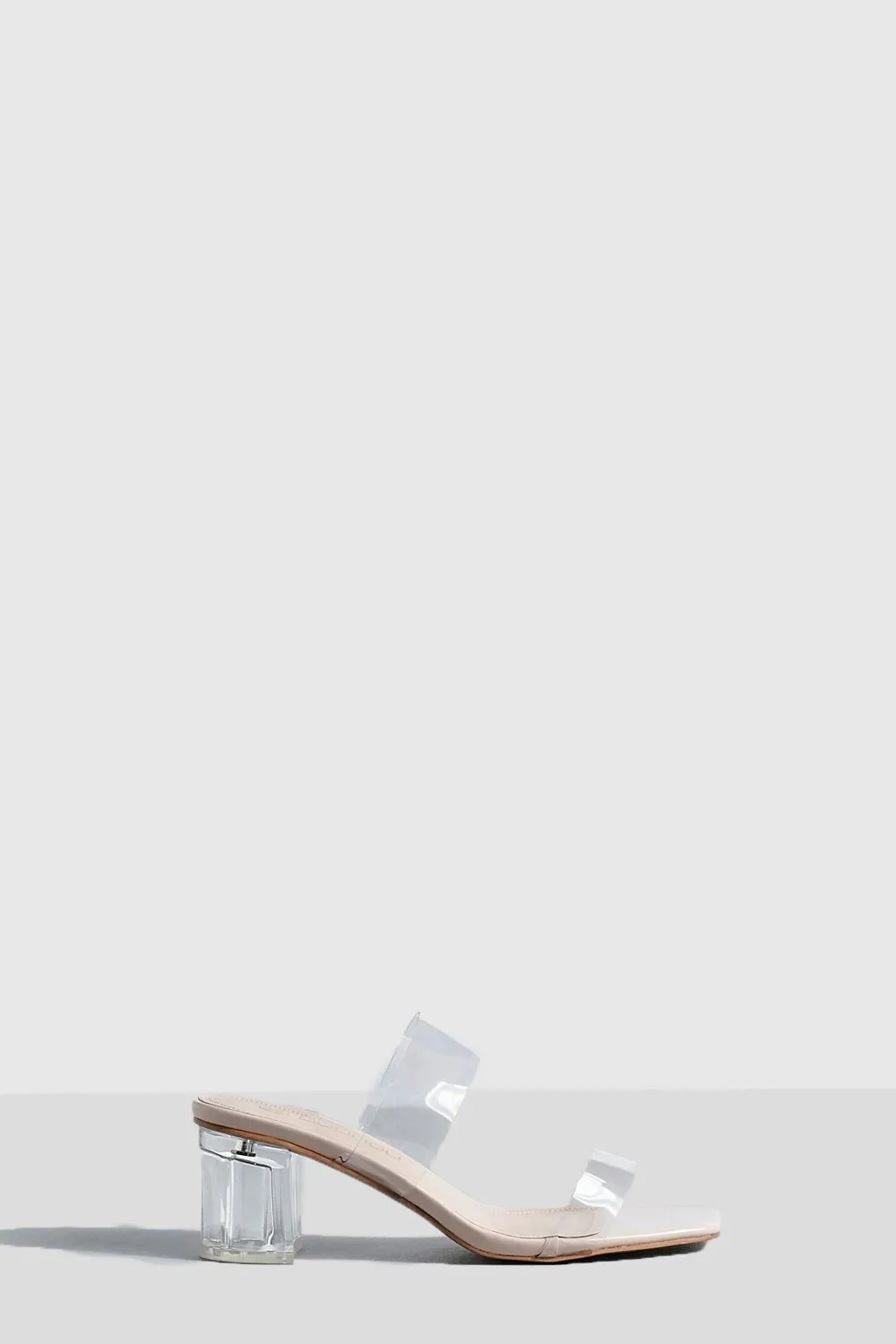 Clear Double Strap Low Block Mule