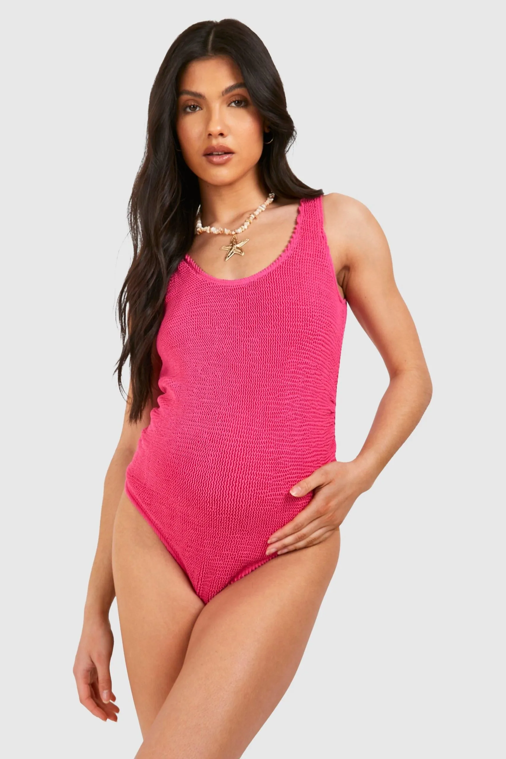 Maternity Crinkle Scoop Neck Swimsuit