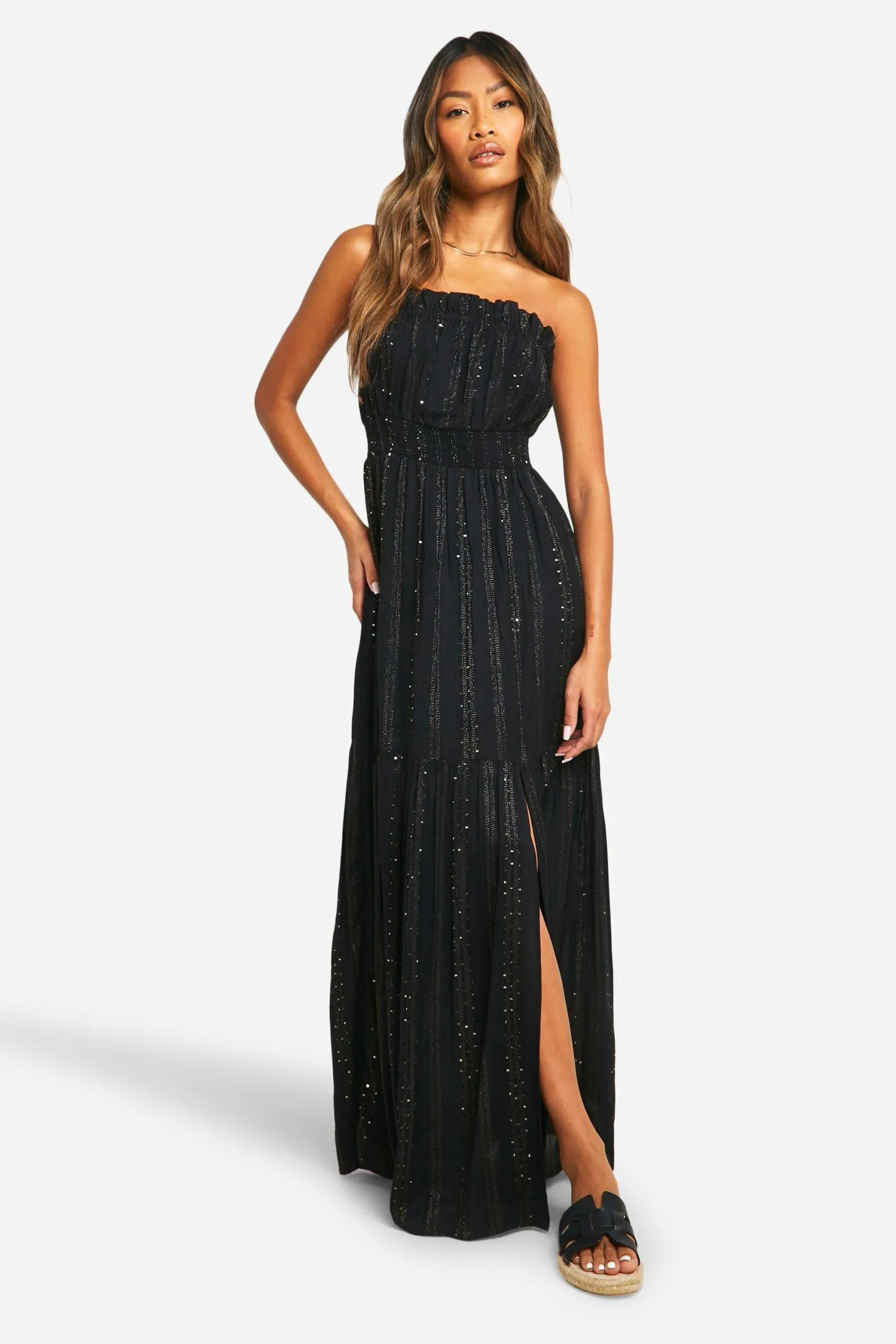 Sequin Stripe Split Maxi Dress