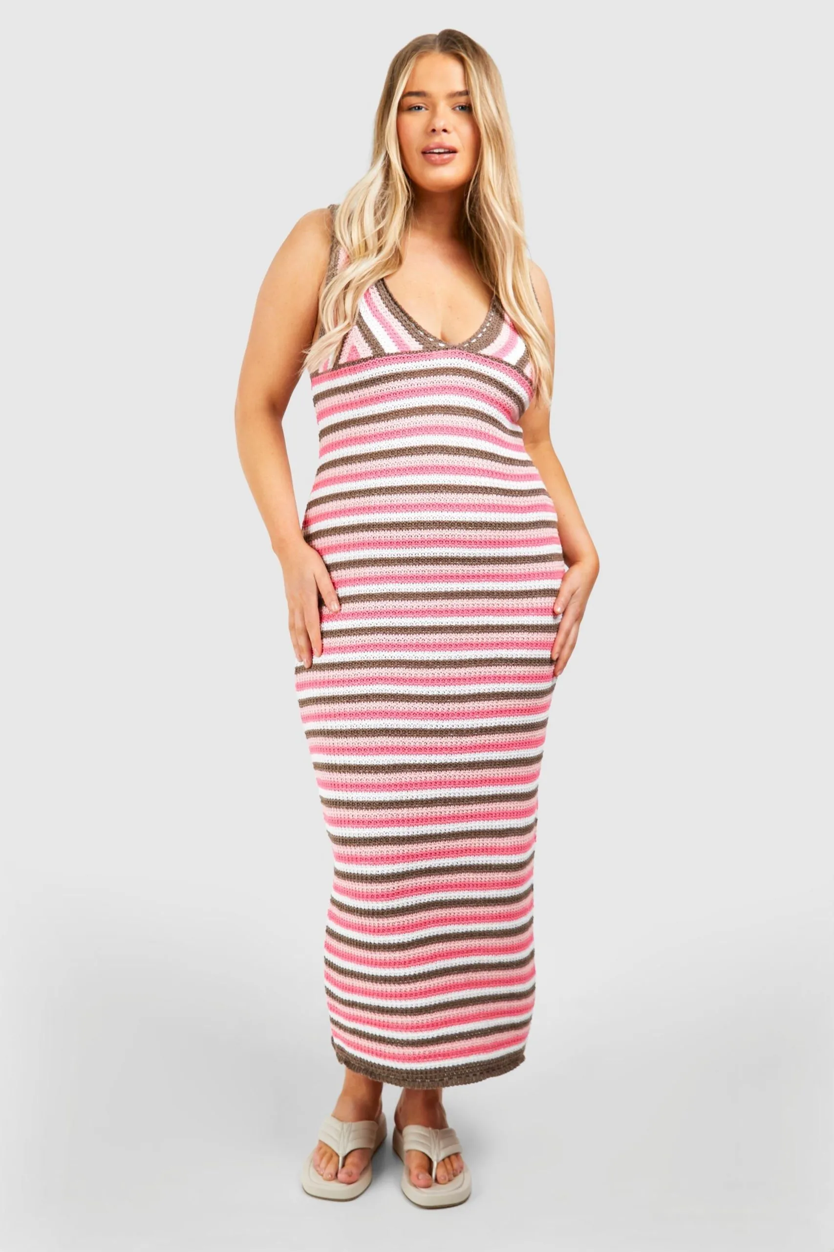 Plus Stripped Crochet Maxi