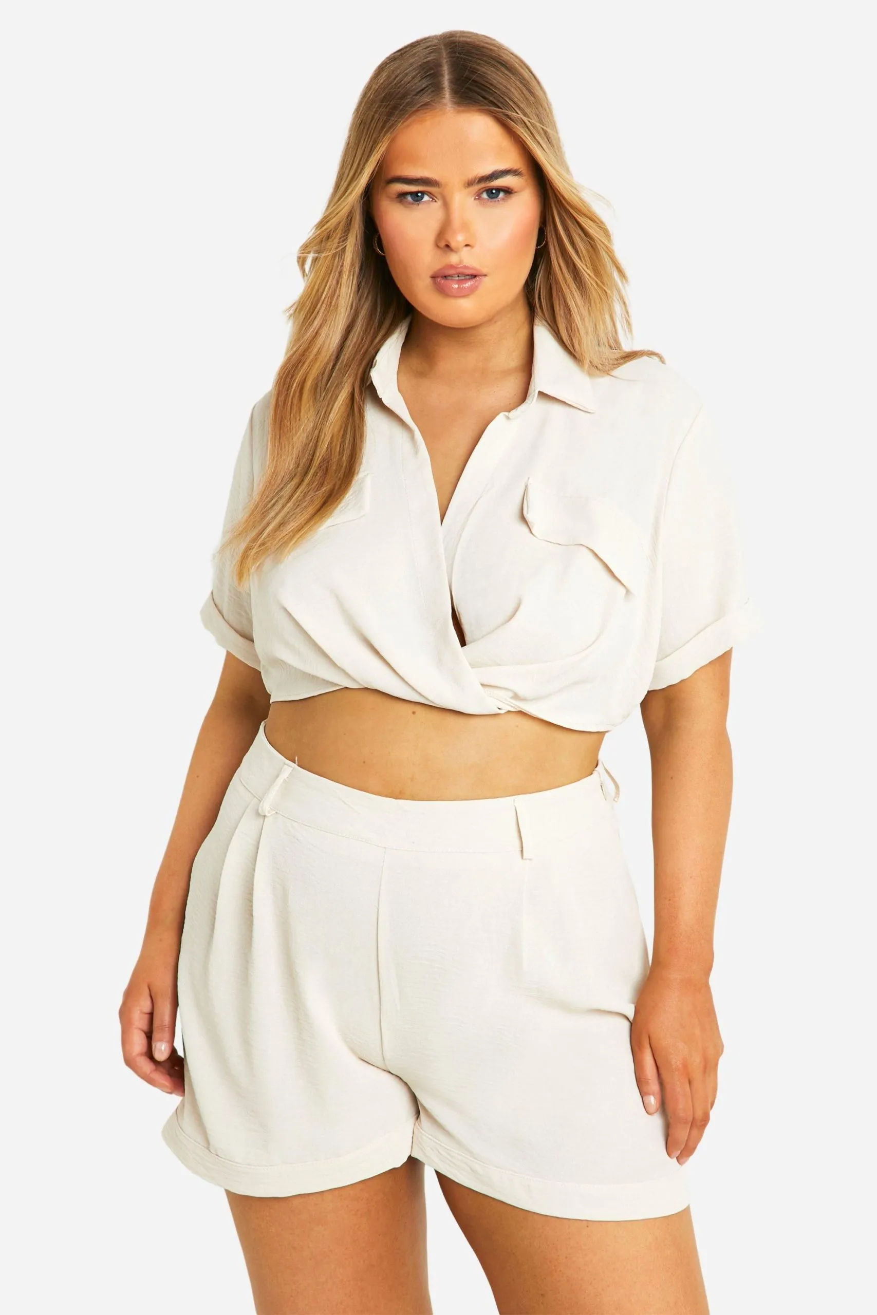 Plus Twist Front Short Sleeve Shirt Co-ord