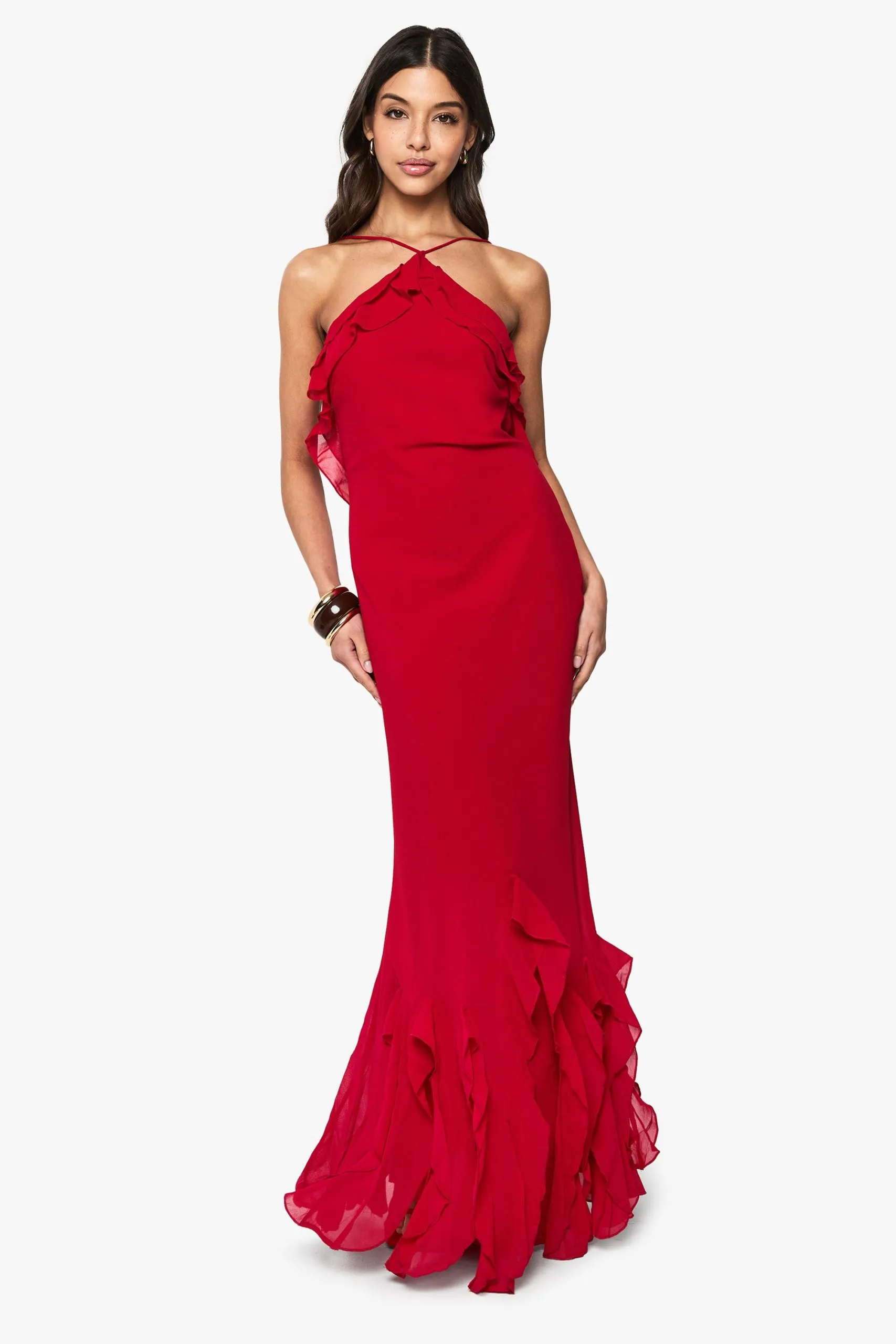 Ruffle Halterneck Maxi Dress