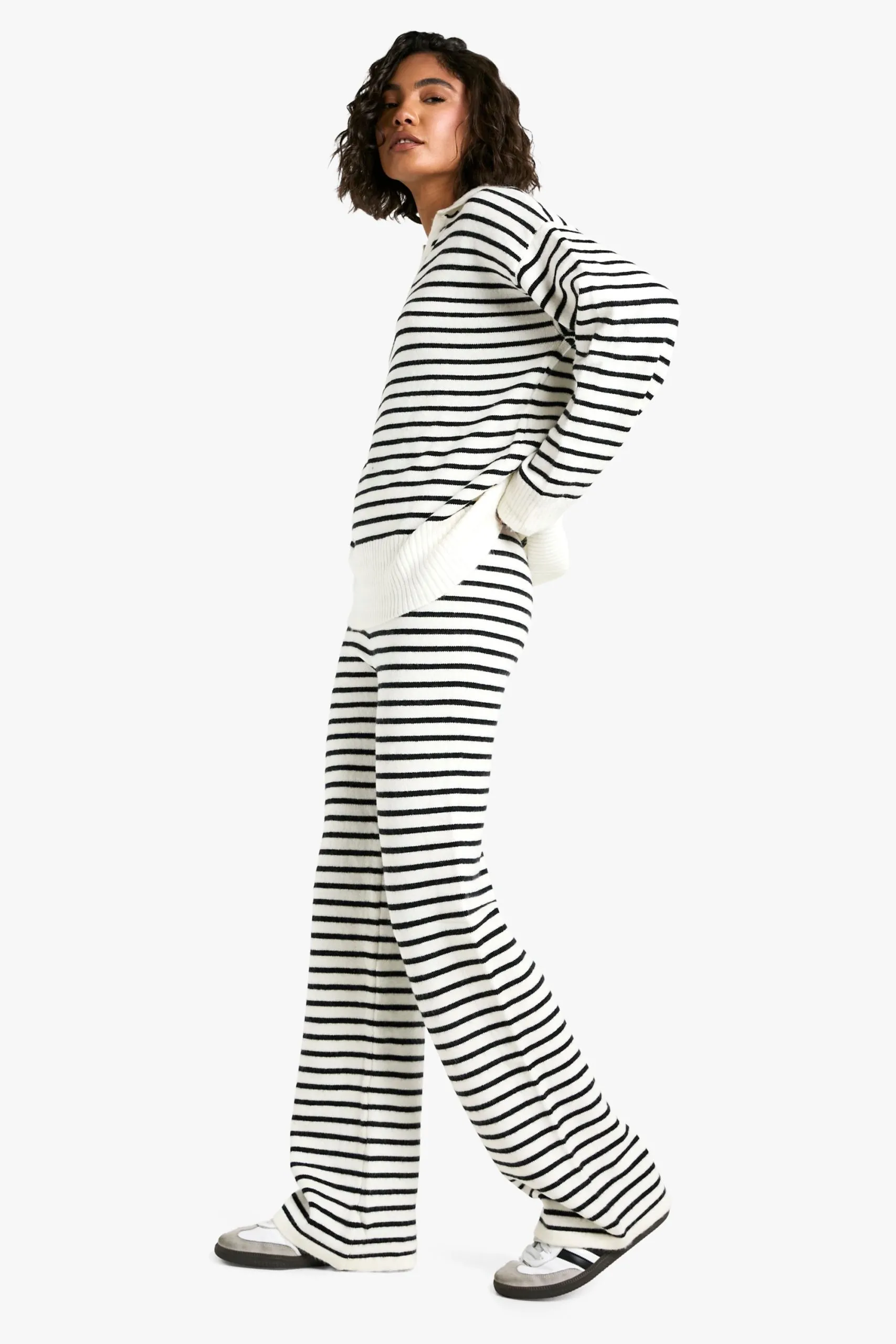Tall Knitted Stripe Collared Jumper And Trouser Co Ord