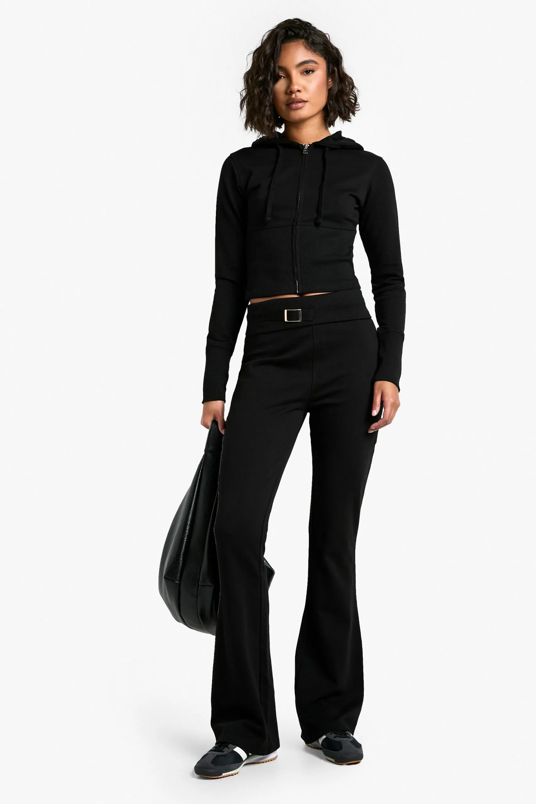 Tall Deep Hem Shrunken Zip Through And Flared Jogger Tracksuit