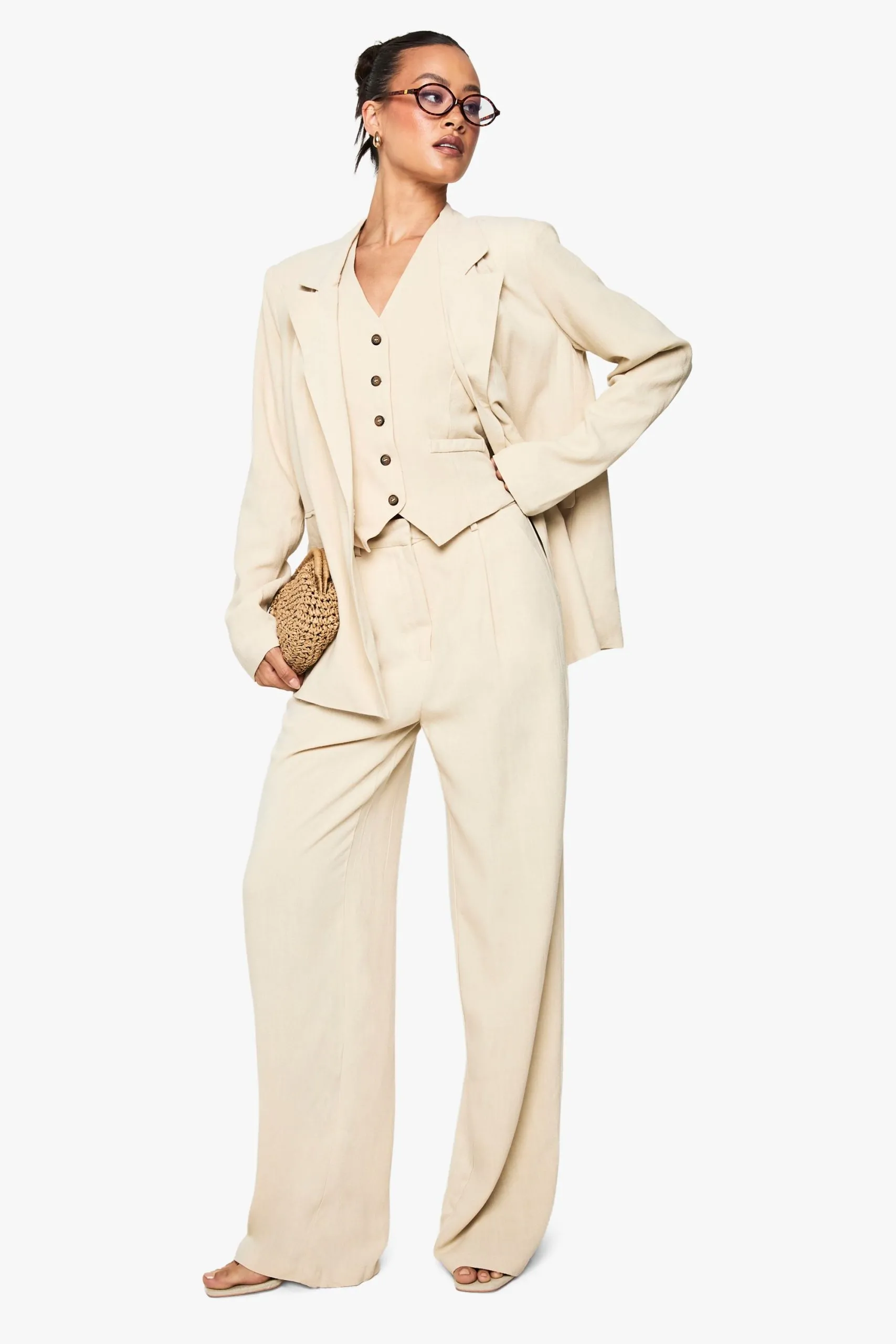 Tall Linen Look Essential Wide Leg Trouser