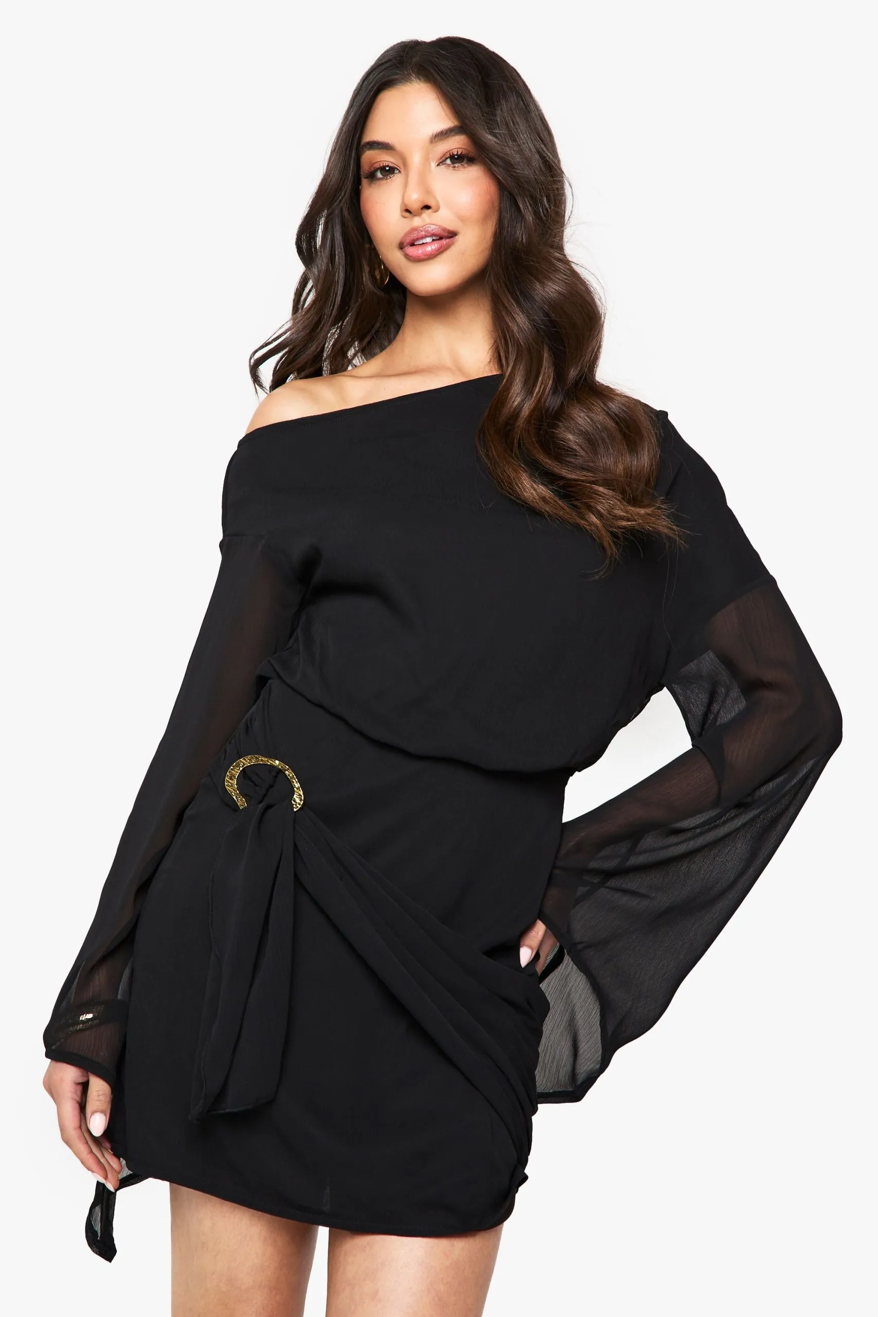 Trim Belt Wrap Mini Dress