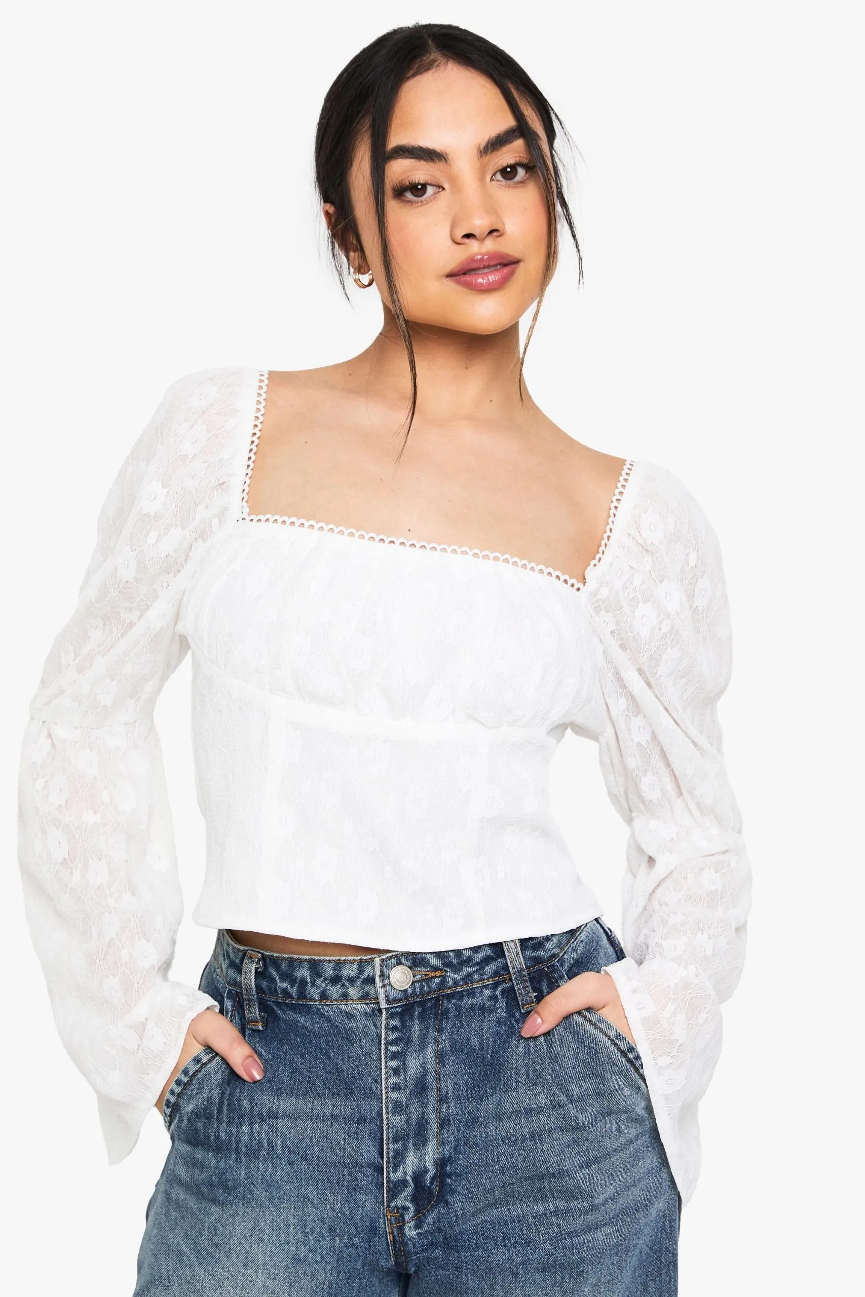 Lace Flare Sleeve Milkmaid Top