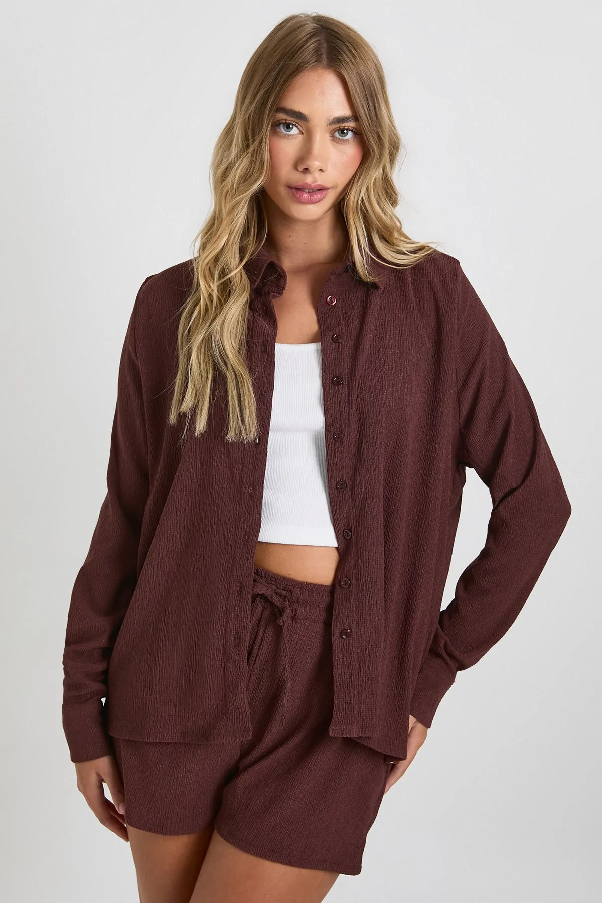 Crinkle Button Through Shirt & Short Co-ord