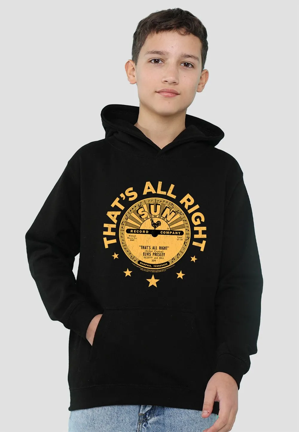 Sun Records Elvis Presley Thats All Right Youth Kids Pull-Over Hoodie, Black