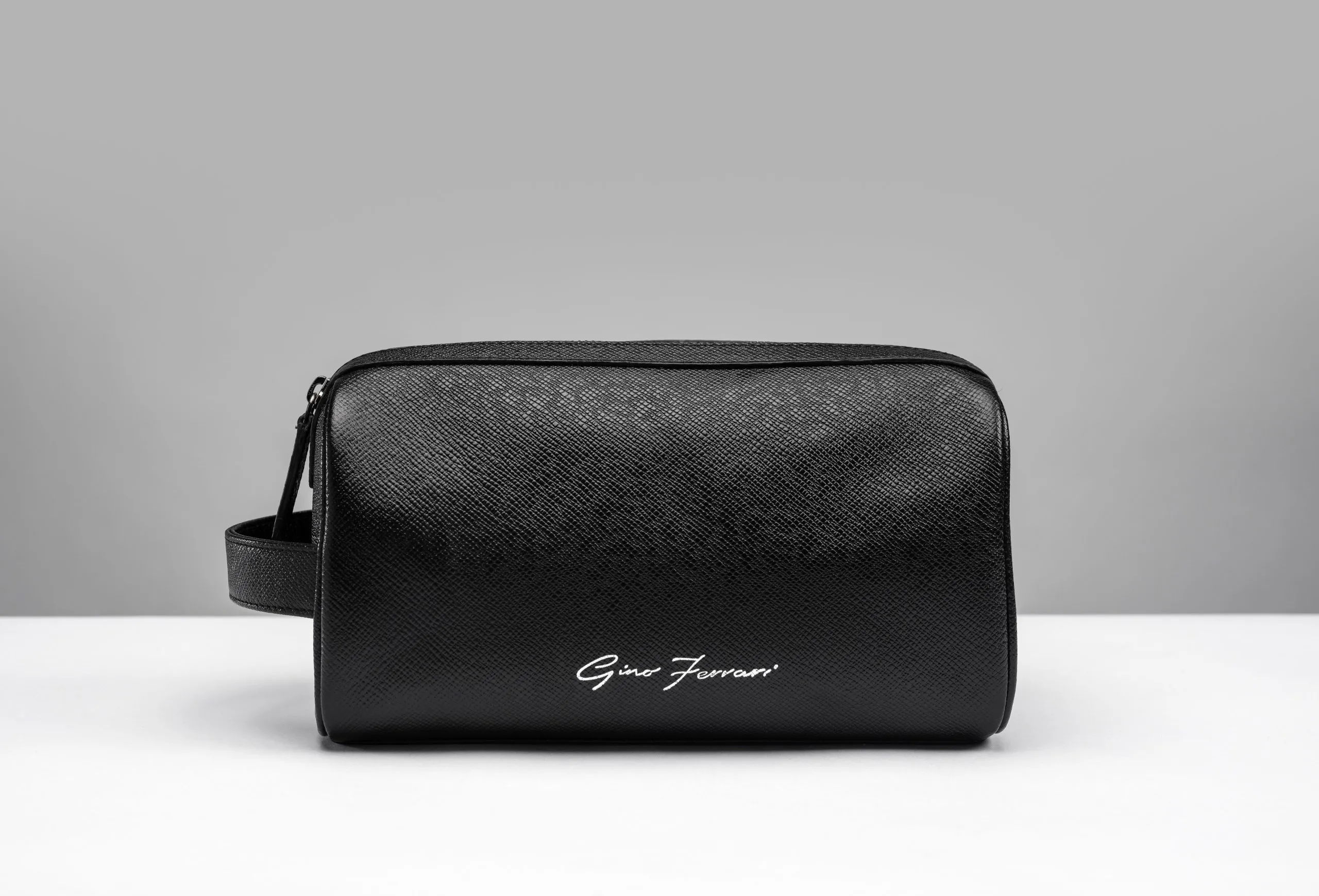Gino Ferrari Black Leather Wash Bag Bathroom Travel Essentials