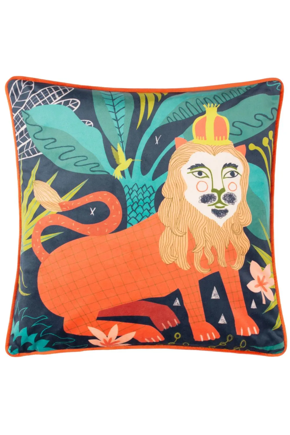 Lion Piped Velvet Polyester Filled Cushion