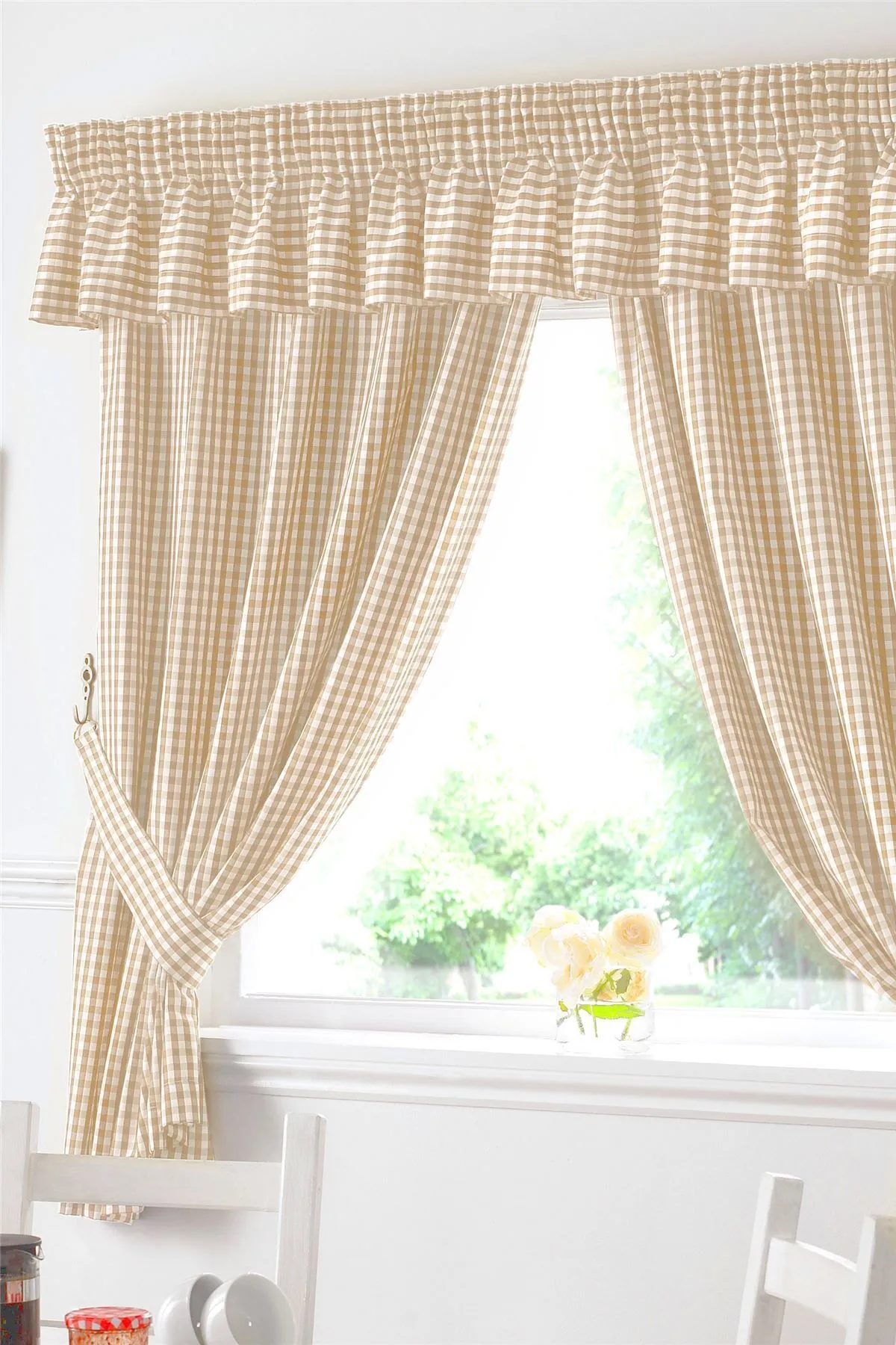 Gingham Beige Checked Pelmet