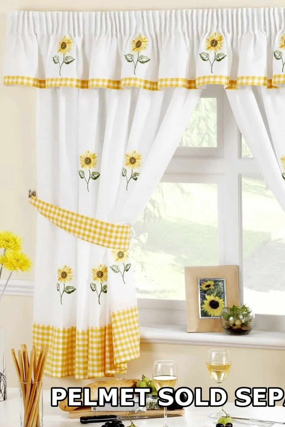Sunflower Embroidered Kitchen Curtains