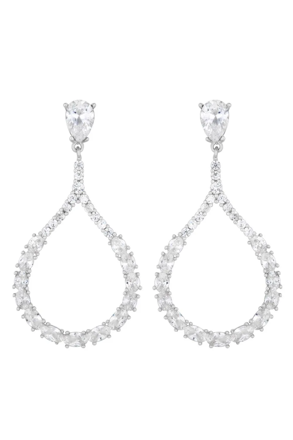 Rhodium Plated Cubic Zirconia Open Earrings