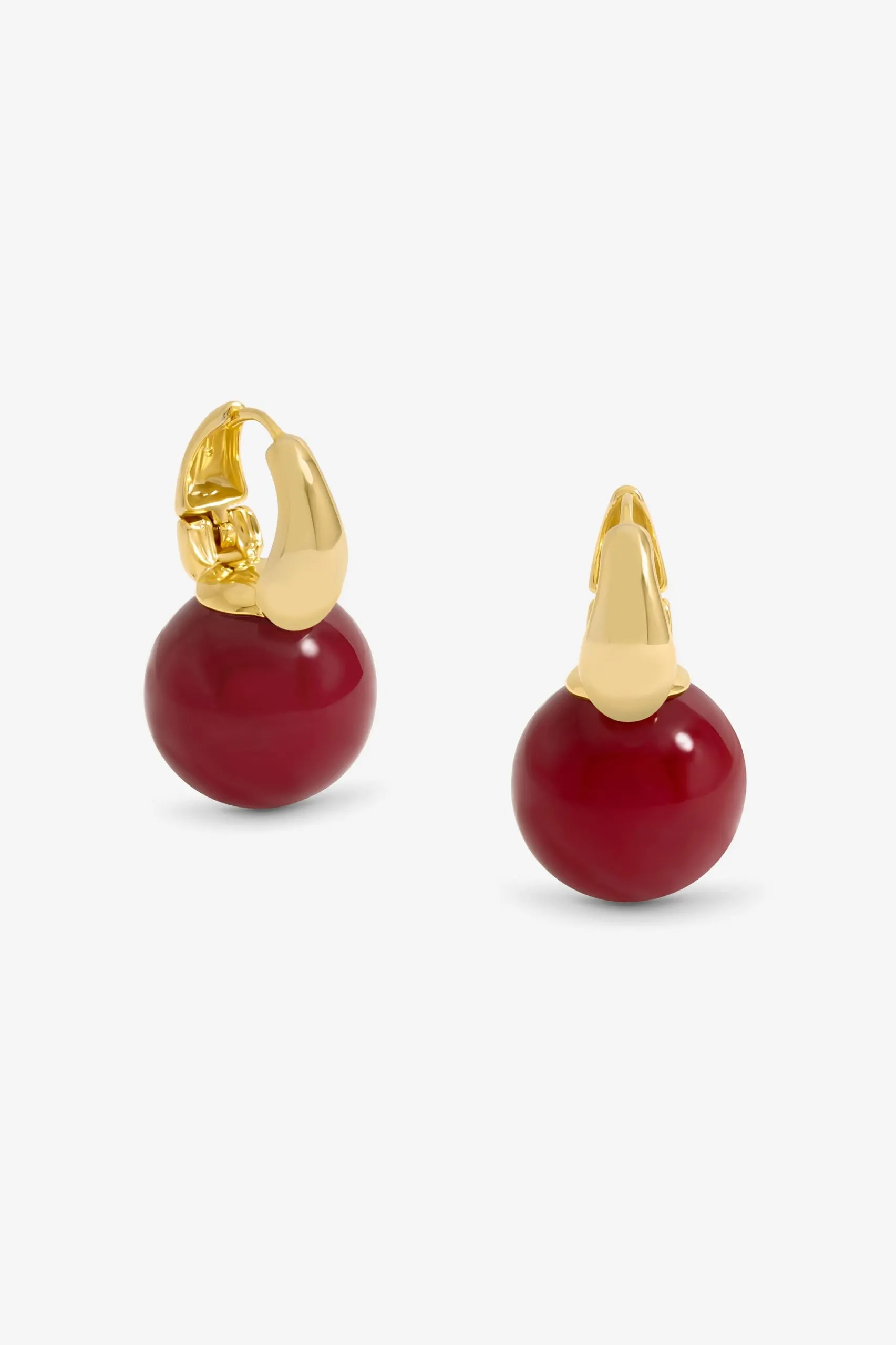 Gold Plated And Red Bead Earrings