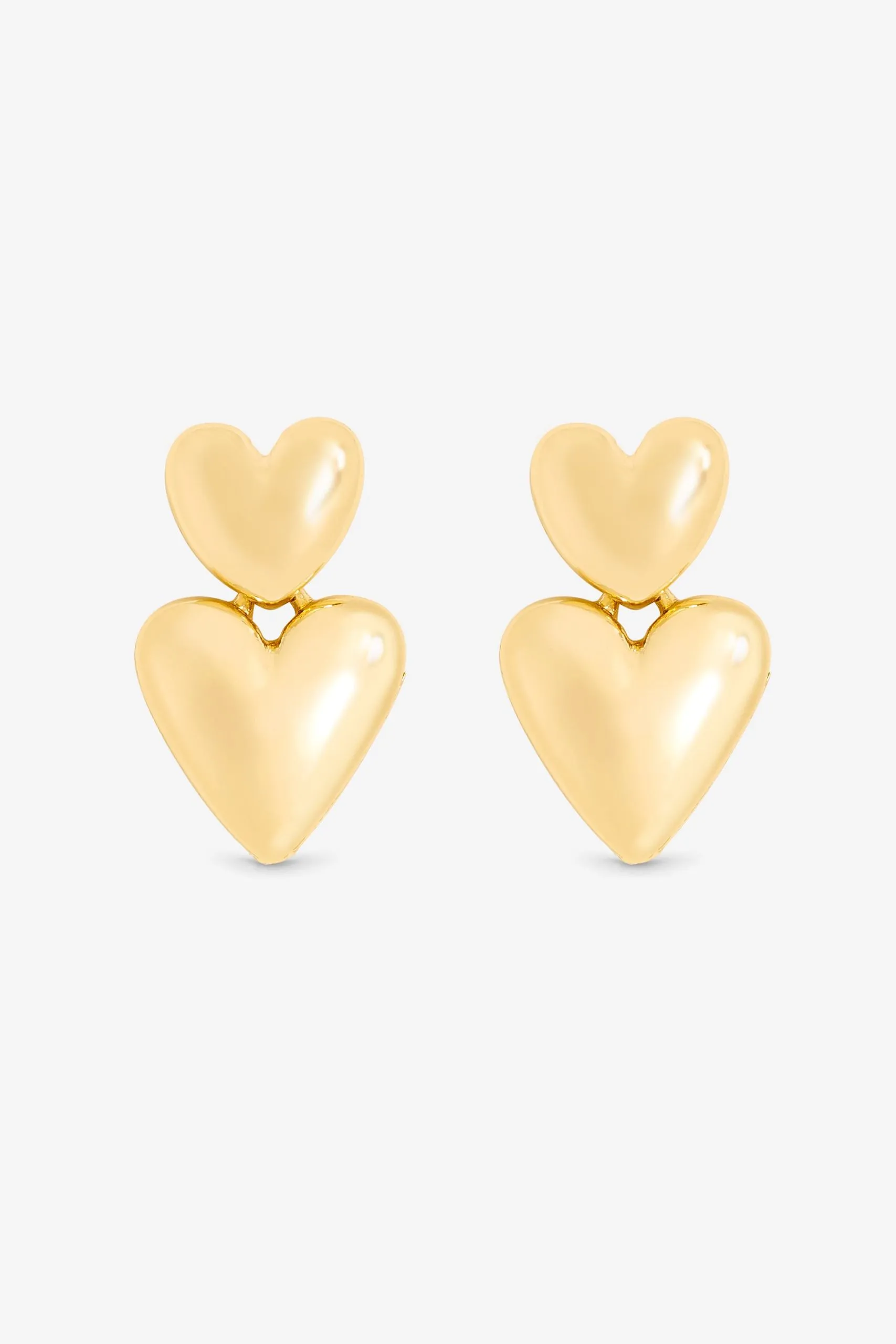 Gold Polished Puffed Heart Drop Earrings