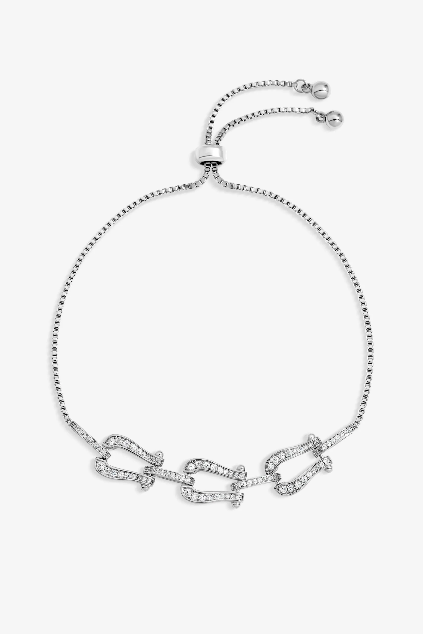 Rhodium Plated and Pave Link Toggle Bracelet
