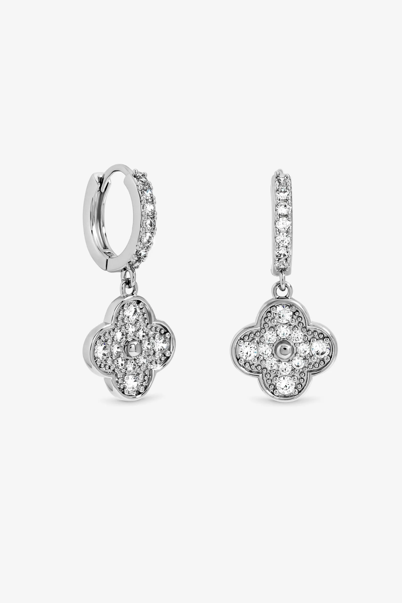 Rhodium Plated and Pave Clover Earrings